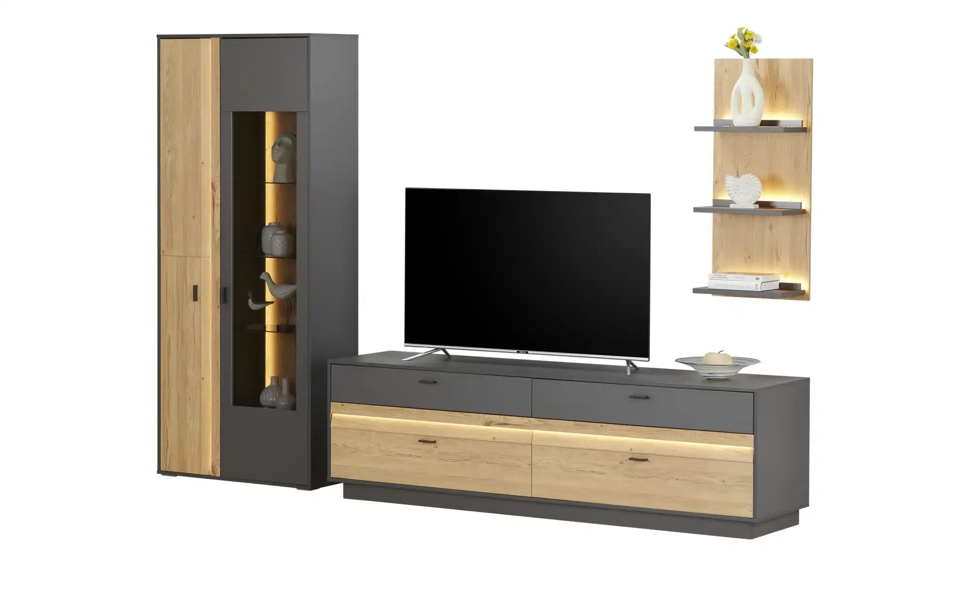 Thumbnail - uno Wohnkombination  Butera ¦ grau ¦ Maße (cm): B: 299 H: 206 T: 50.0 Kommoden & Sideboards > Wohnwände - Höffner