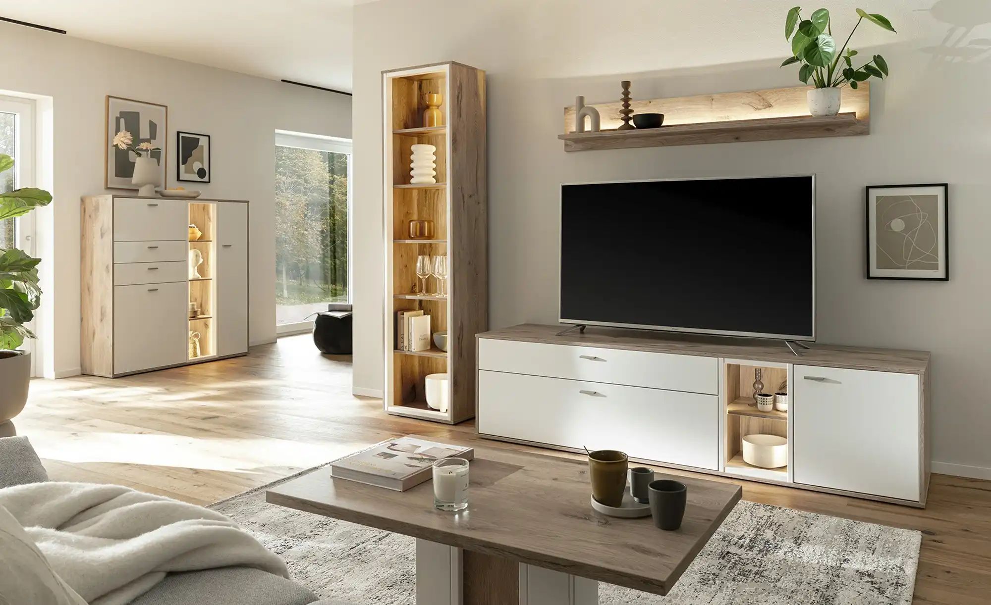 Thumbnail - uno Wohnkombination  Santerno ¦ holzfarben ¦ Maße (cm): B: 249 H: 197 T: 50.0 Kommoden & Sideboards > Wohnwände - Höffne...