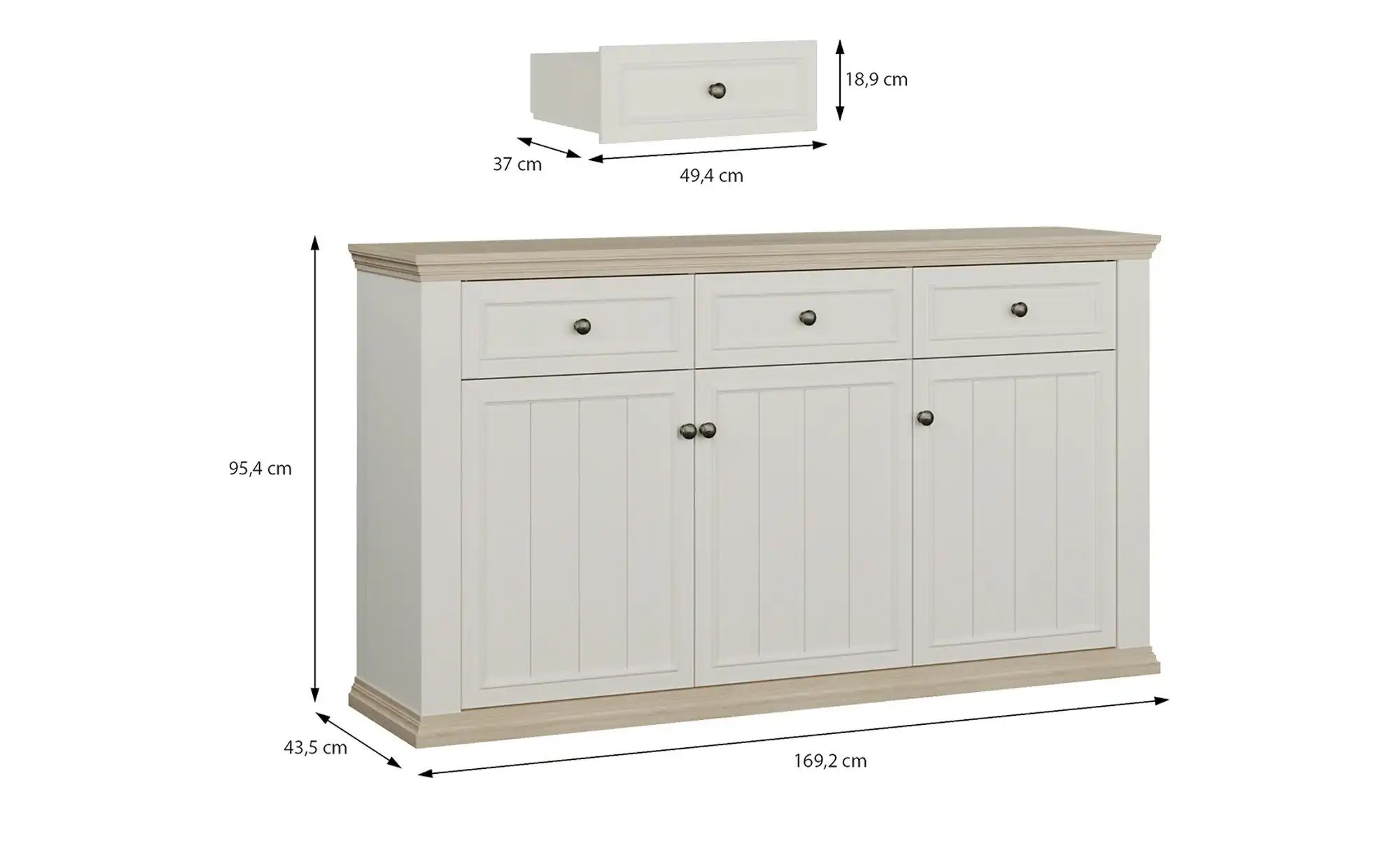 Sideboard  Countryside ¦ weiß ¦ Maße (cm): B: 169,2 H: 95,3 T: 43.5 Kommode günstig online kaufen