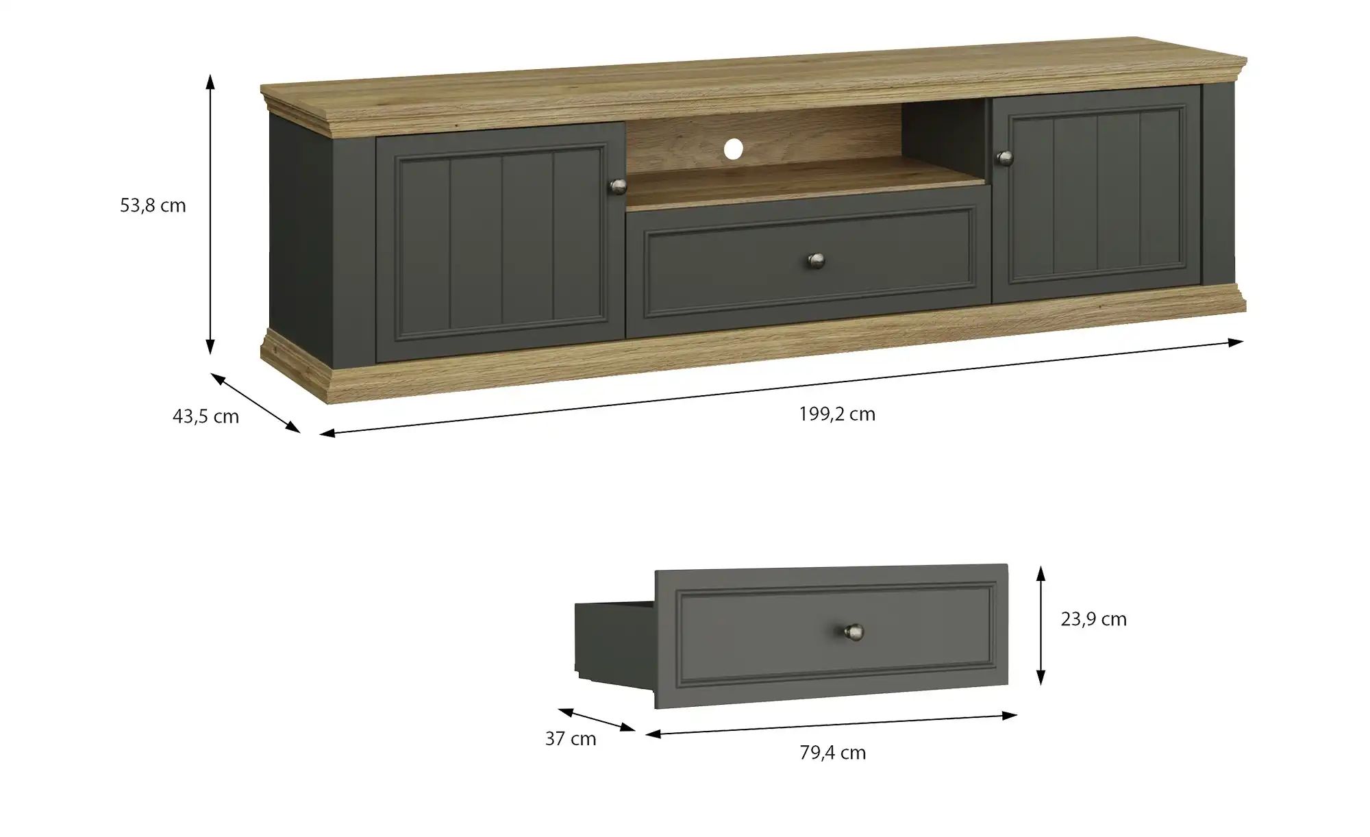 Thumbnail - Lowboard  Countryside ¦ grau ¦ Maße (cm): B: 199,2 H: 53,7 T: 43.5 Kommoden & Sideboards > Lowboards - Höffner