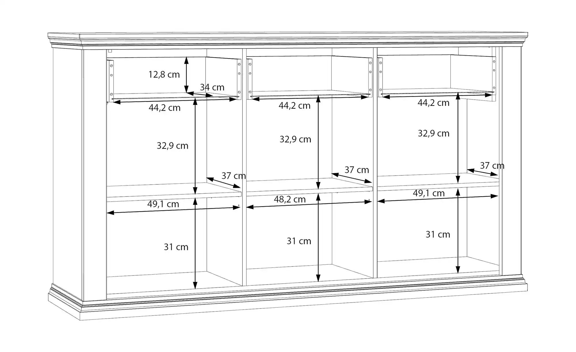 Thumbnail - Sideboard Countryside ¦ weiß ¦ Maße (cm): B: 169,2 H: 95,3 T: 43.5 Kommoden & Sideboards > Sideboards - Höffner