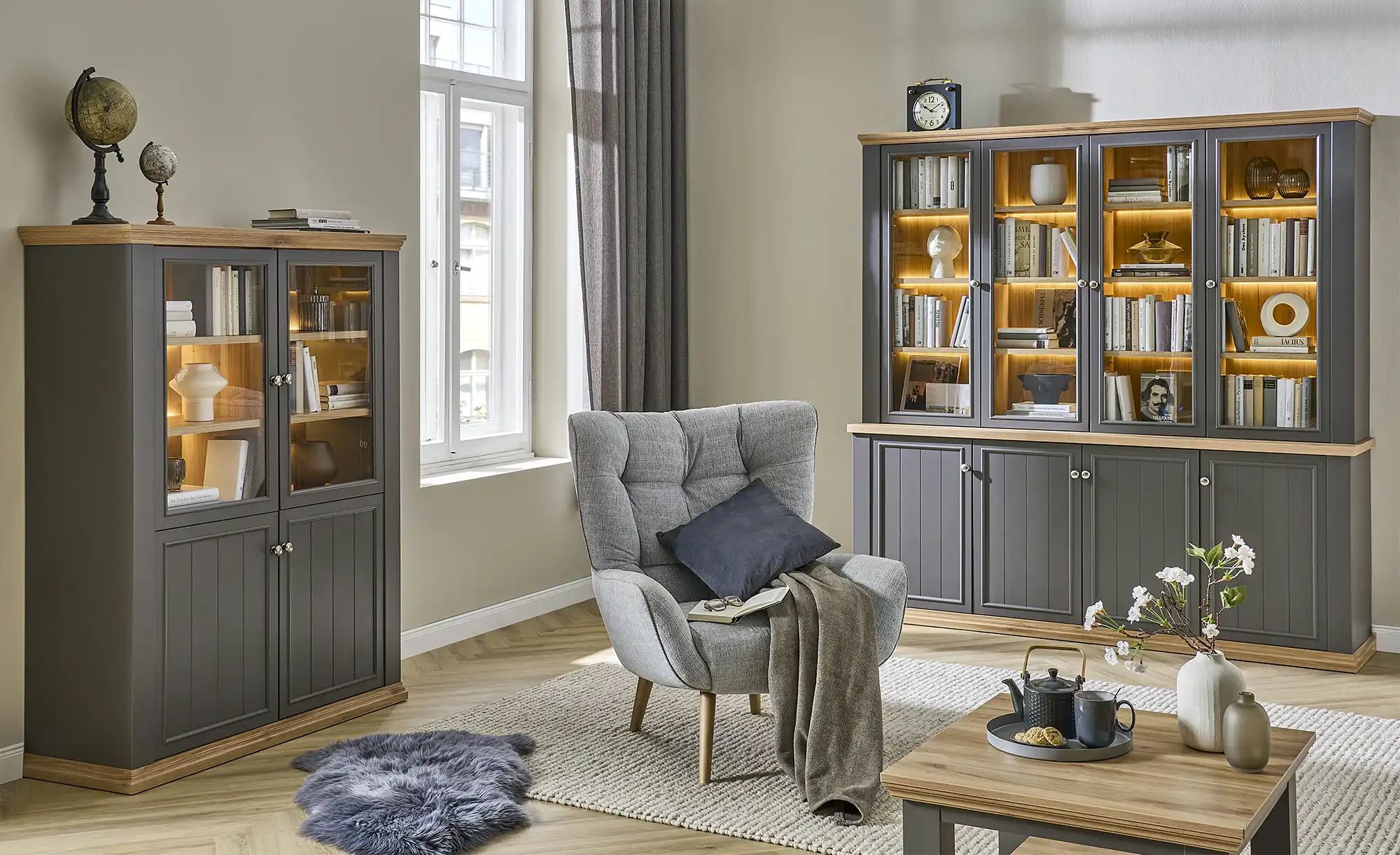 Thumbnail - Vitrine Countryside ¦ grau ¦ Maße (cm): B: 119,5 H: 156,1 T: 43.5 Schränke > Vitrinen - Höffner