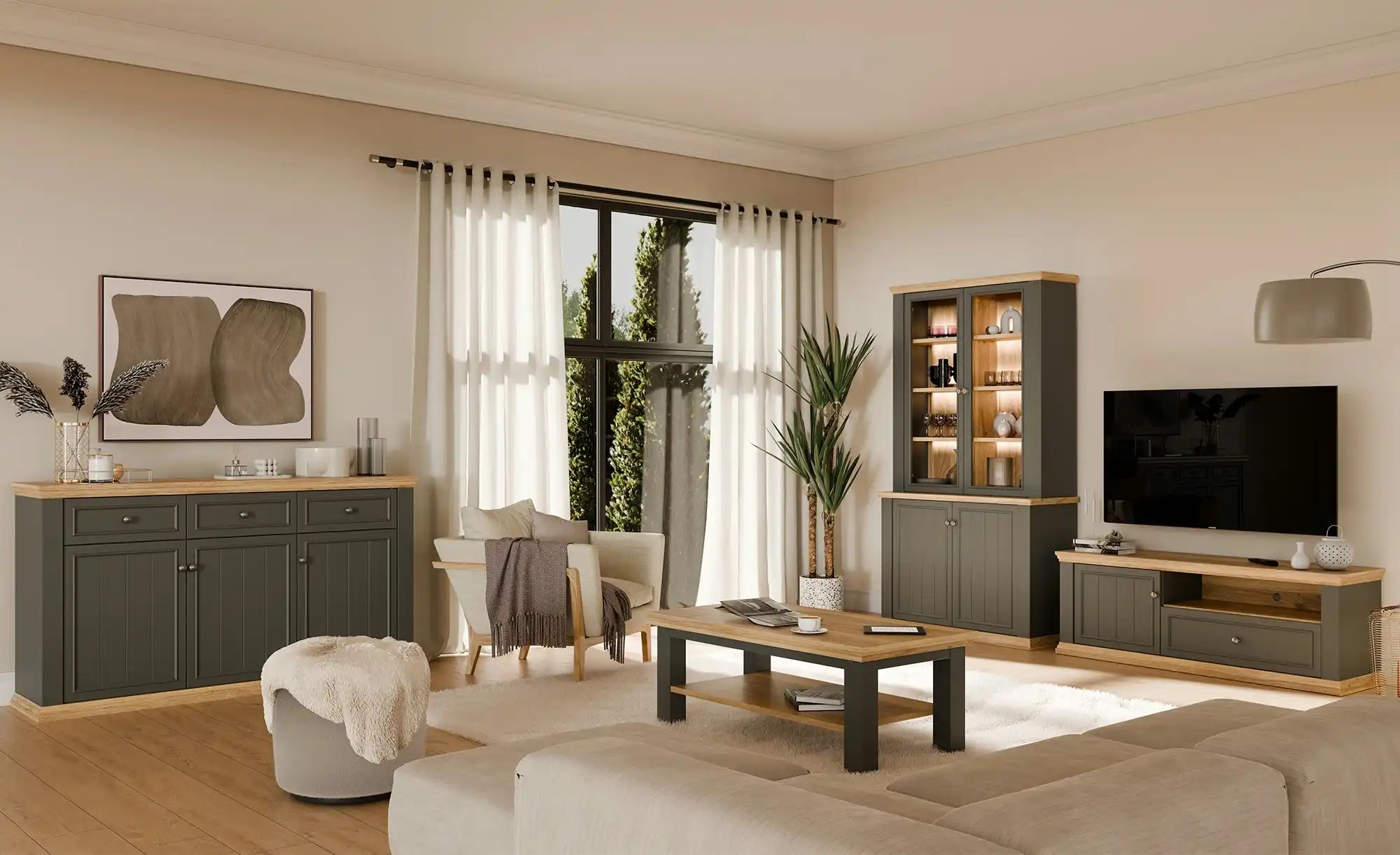Vitrine  Countryside ¦ grau ¦ Maße (cm): B: 109,1 H: 202,1 T: 43.3 Schränke günstig online kaufen