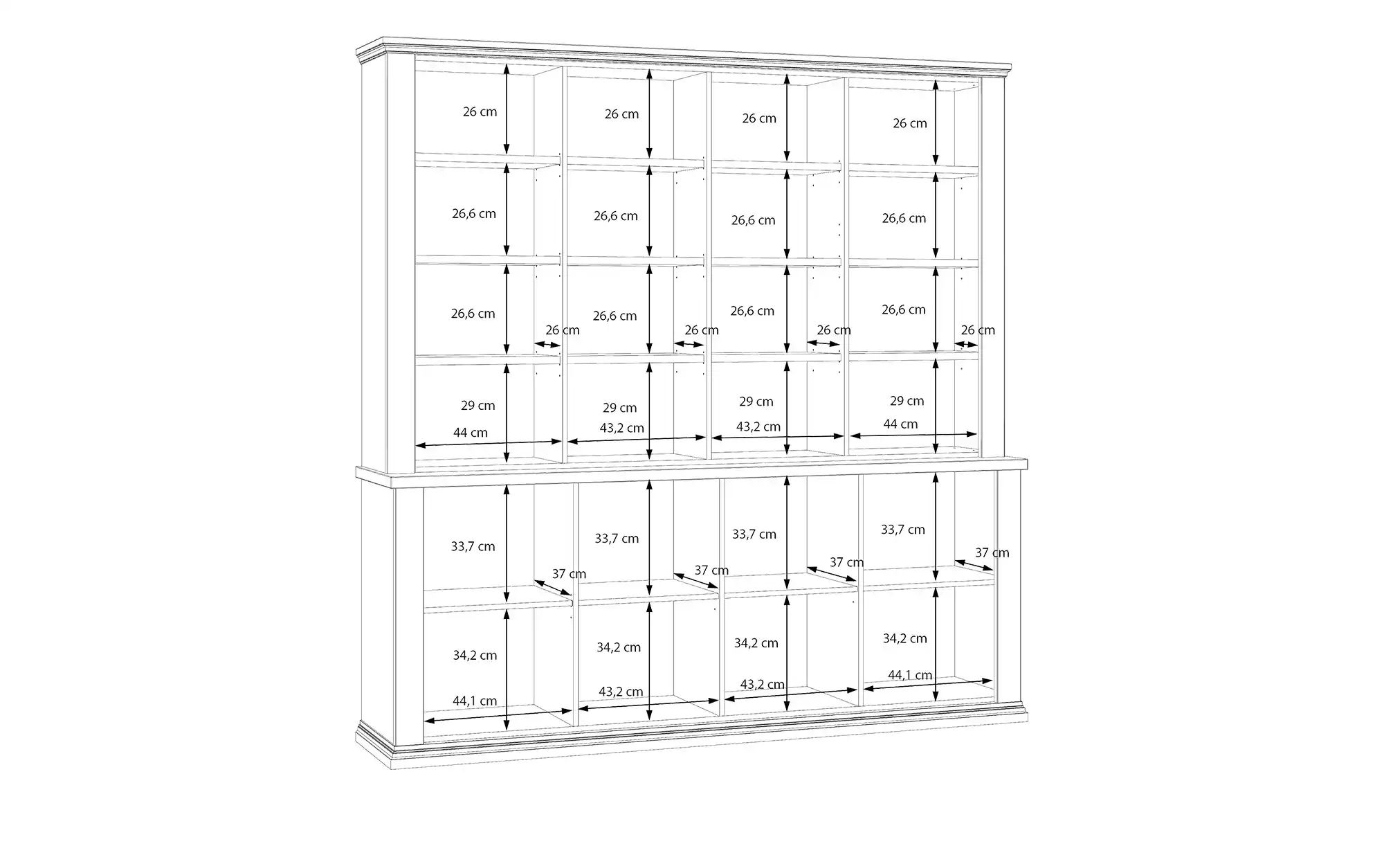 Thumbnail - Bücherschrank Countryside ¦ grau ¦ Maße (cm): B: 198,5 H: 202,1 T: 43.3 Schränke > Vitrinen - Höffner