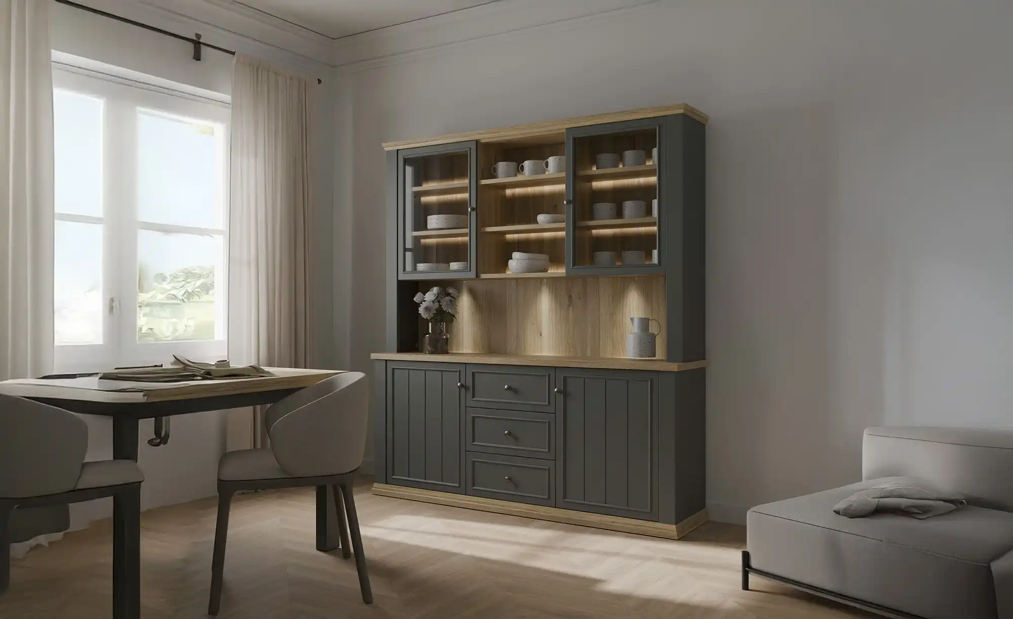 Buffet COUNTRYSIDE Graphit, Eiche - Buffet COUNTRYSIDE Graphit, Eiche - Einrichtungsbeispiel