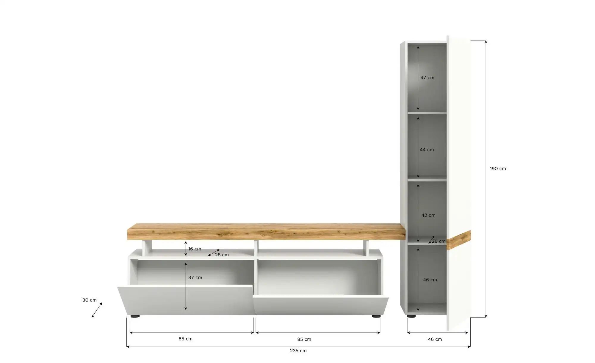 Wohnwand  Karlso ¦ weiß ¦ Maße (cm): B: 235 H: 190 Kommoden & Sideboards > günstig online kaufen