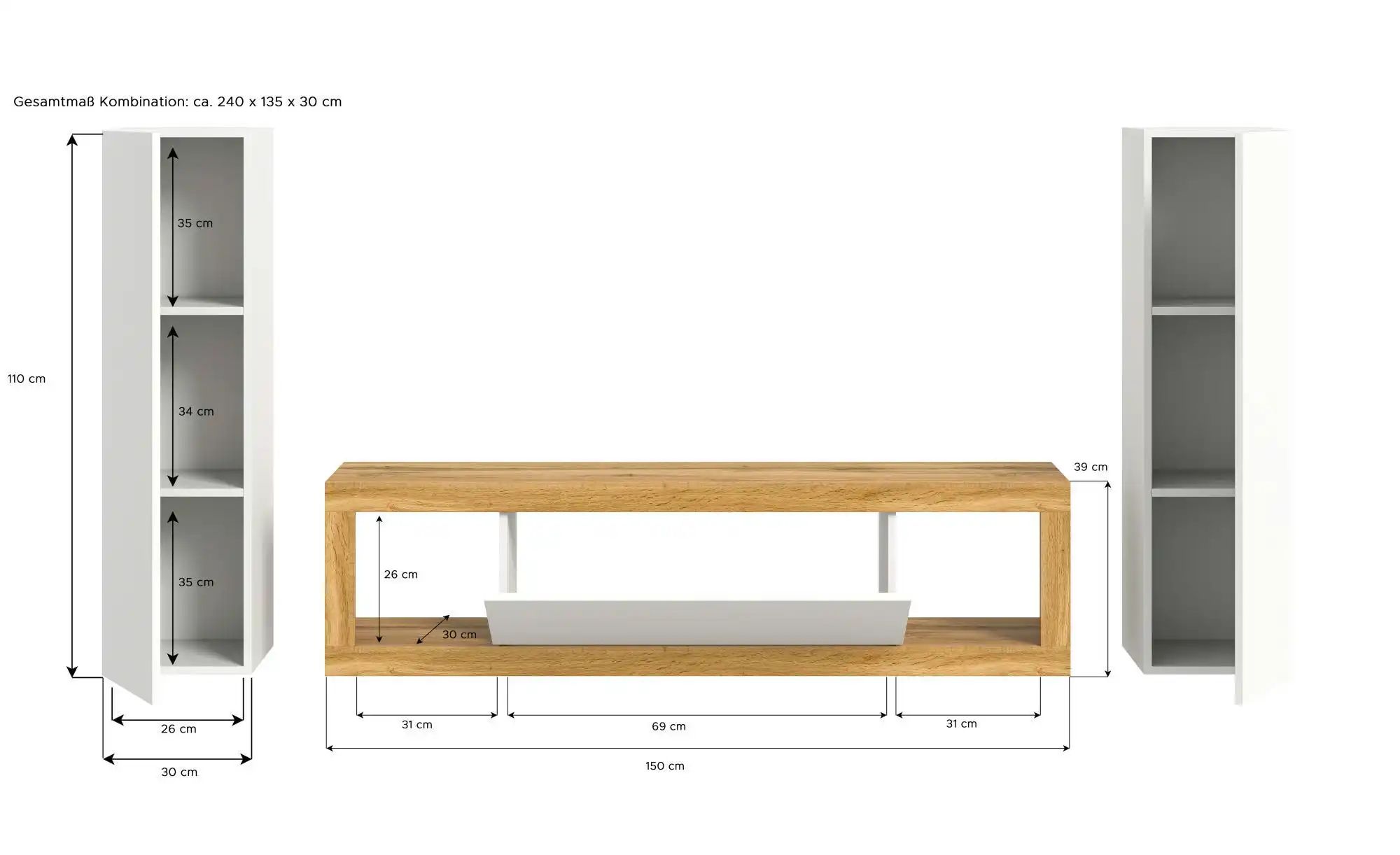 Wohnkombination hängend  Moja ¦ holzfarben ¦ Maße (cm): B: 240 H: 135 Kommo günstig online kaufen