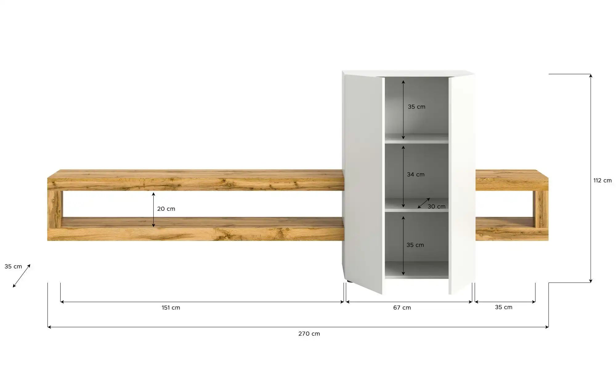 Wohnwand  Samso ¦ weiß ¦ Maße (cm): B: 270 H: 112 Kommoden & Sideboards > W günstig online kaufen