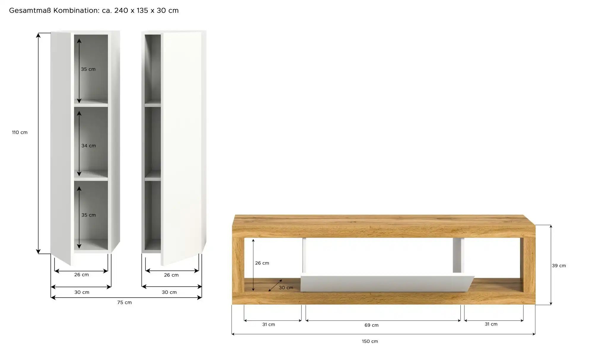 Wohnkombination stehend  Moja ¦ holzfarben ¦ Maße (cm): B: 240 H: 135 Kommo günstig online kaufen
