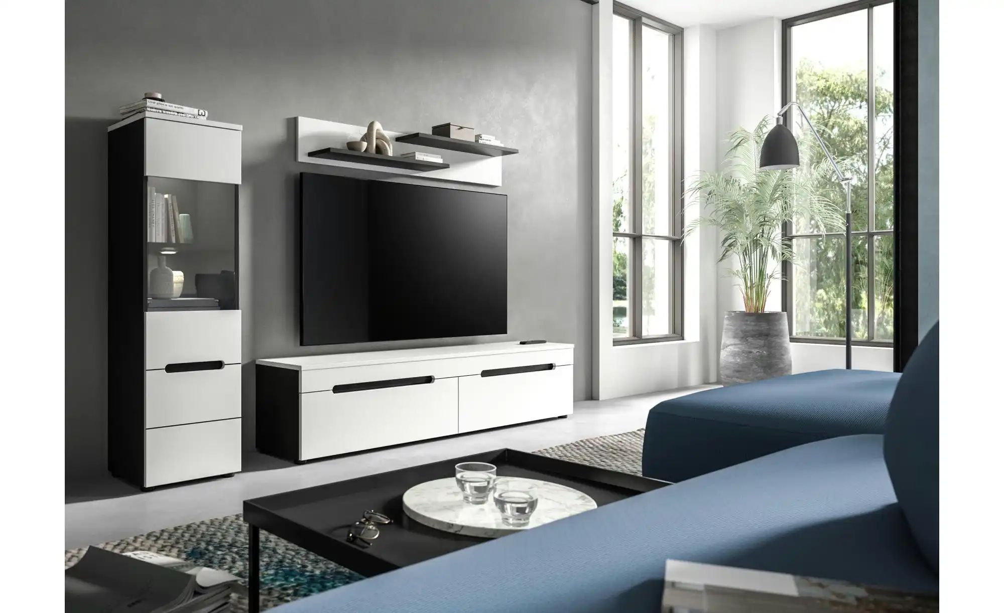 Wohnwand   ¦ grau ¦ Maße (cm): B: 221 H: 141 Kommoden & Sideboards > Wohnwä günstig online kaufen