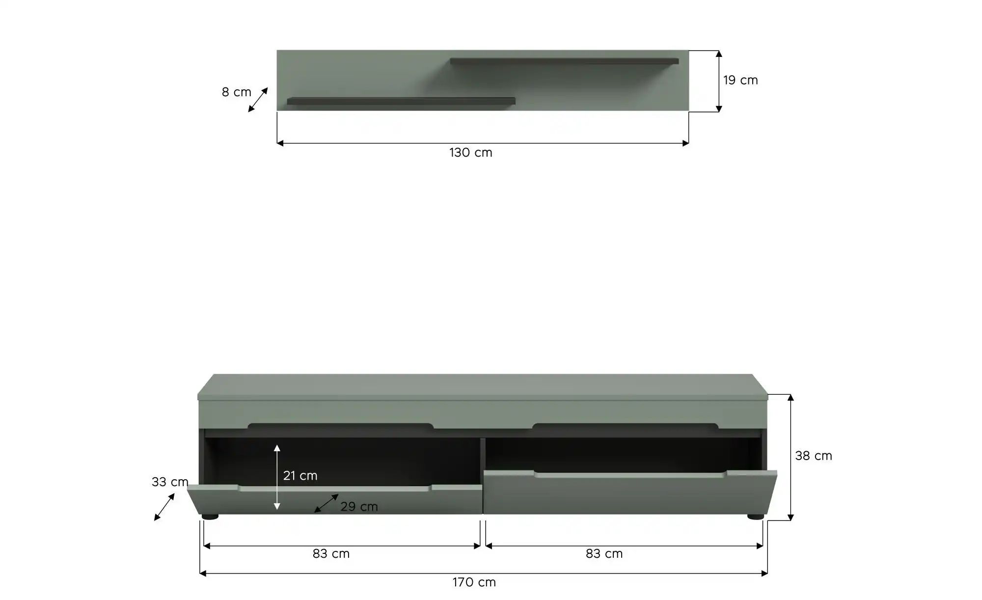 Wohnwand   ¦ grau ¦ Maße (cm): B: 170 H: 38 Kommoden & Sideboards > Wohnwän günstig online kaufen