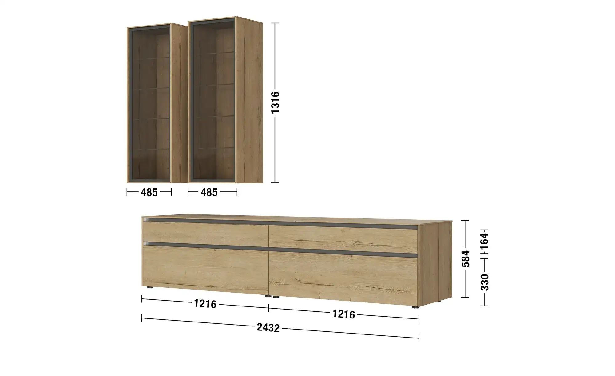 Thumbnail - Content Wohnkombination  Metro Line ¦ holzfarben ¦ Maße (cm): B: 290 H: 207 T: 60.0 Kommoden & Sideboards > Wohnwände - ...