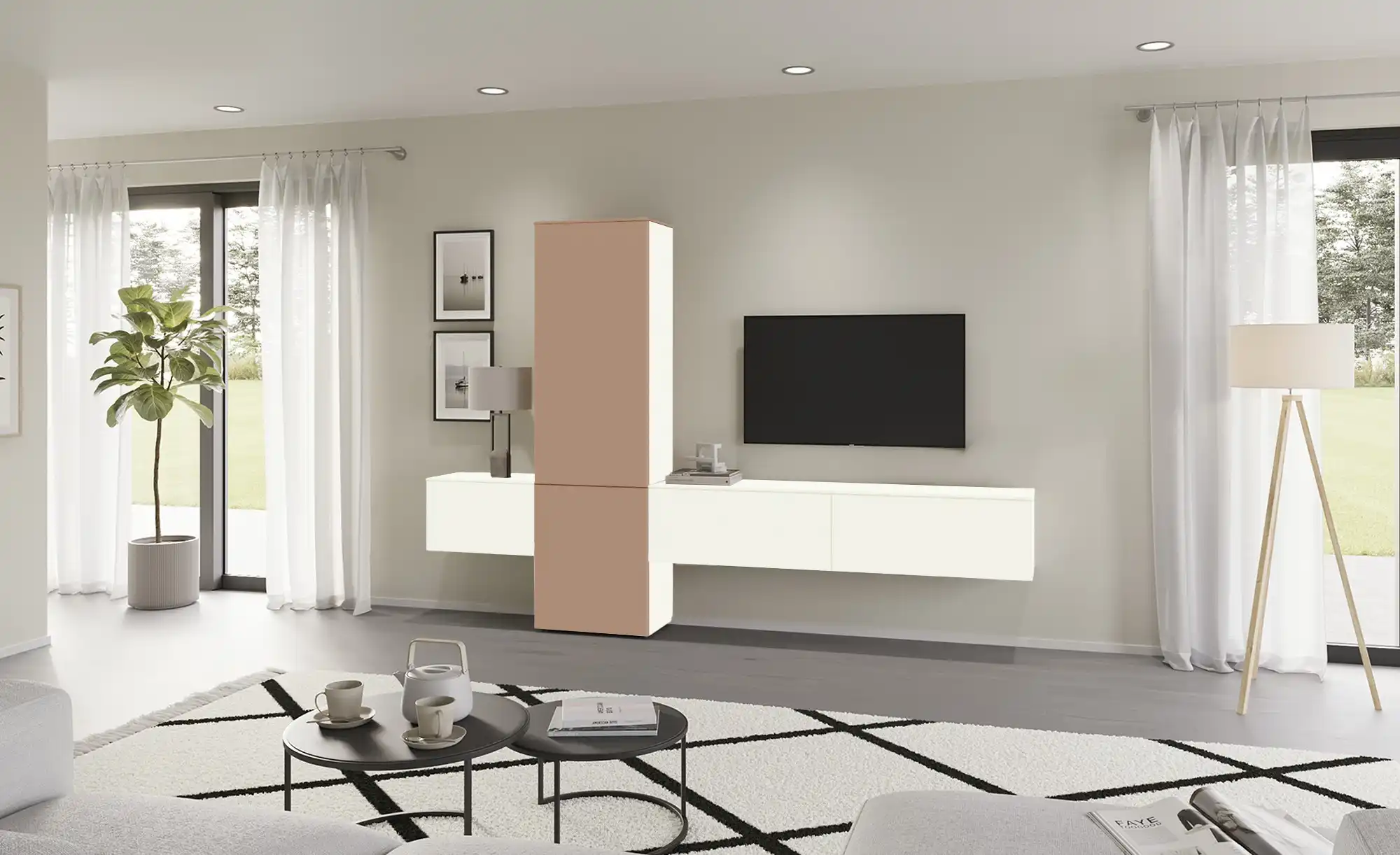 CONTENT Wohnwand STYLE Korallenrot, Weiß - Content CONTENT Wohnwand STYLE - Einrichtungsbeispiel