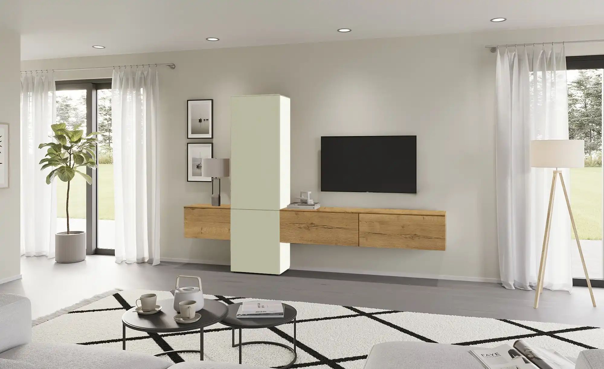 Thumbnail - Content Wohnwand Style ¦ grün ¦ Maße (cm): B: 301 H: 205 T: 38.0 Kommoden & Sideboards > Wohnwände - Höffner