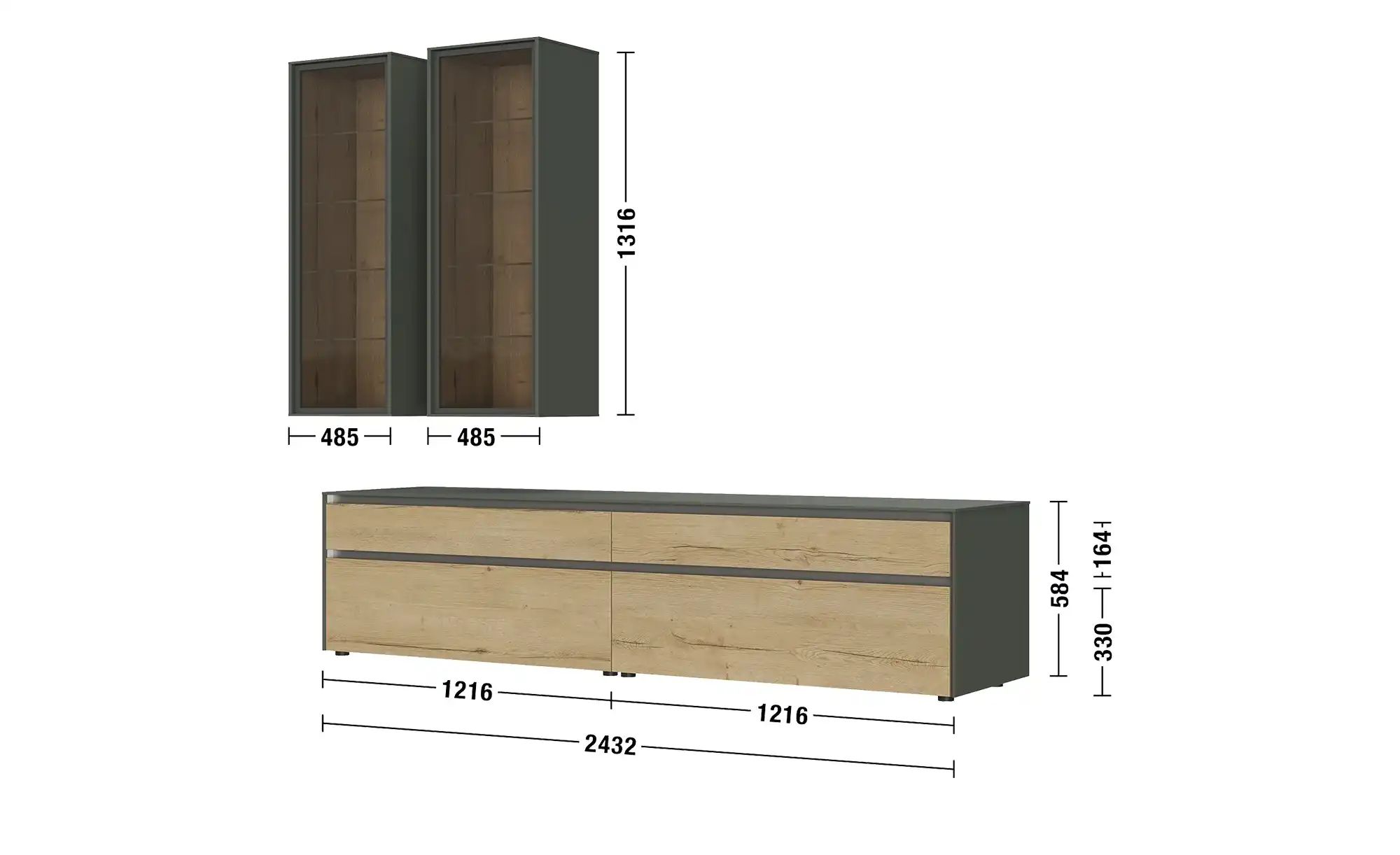 Thumbnail - Content Wohnkombination Metro Line ¦ grün ¦ Maße (cm): B: 290 H: 207 T: 60.0 Kommoden & Sideboards > Wohnwände - Höffne...