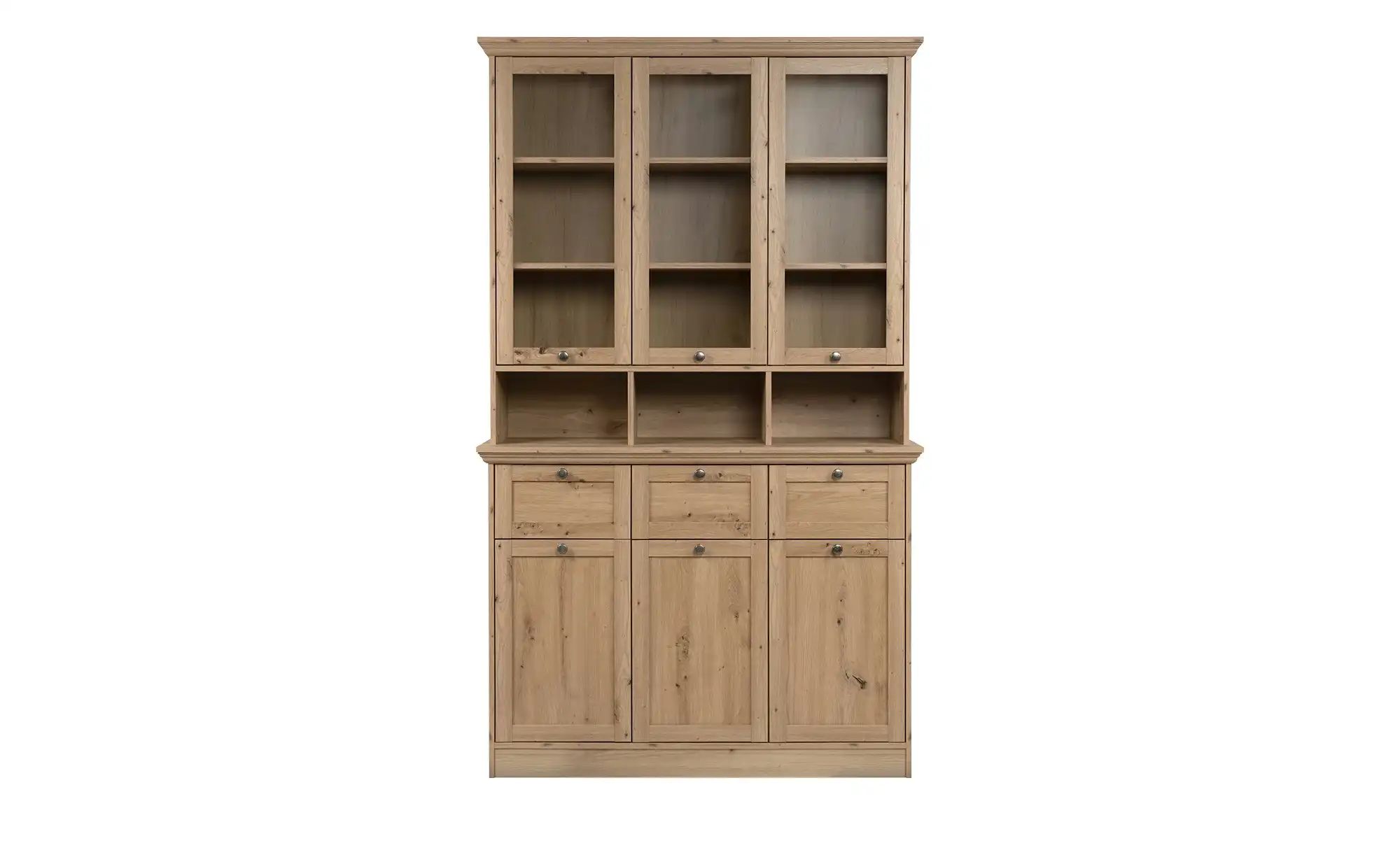 Finori Buffet Landhaus, 6 Türen, 3 Schübe, Glas / Eiche Dekor - 120x200x40c günstig online kaufen