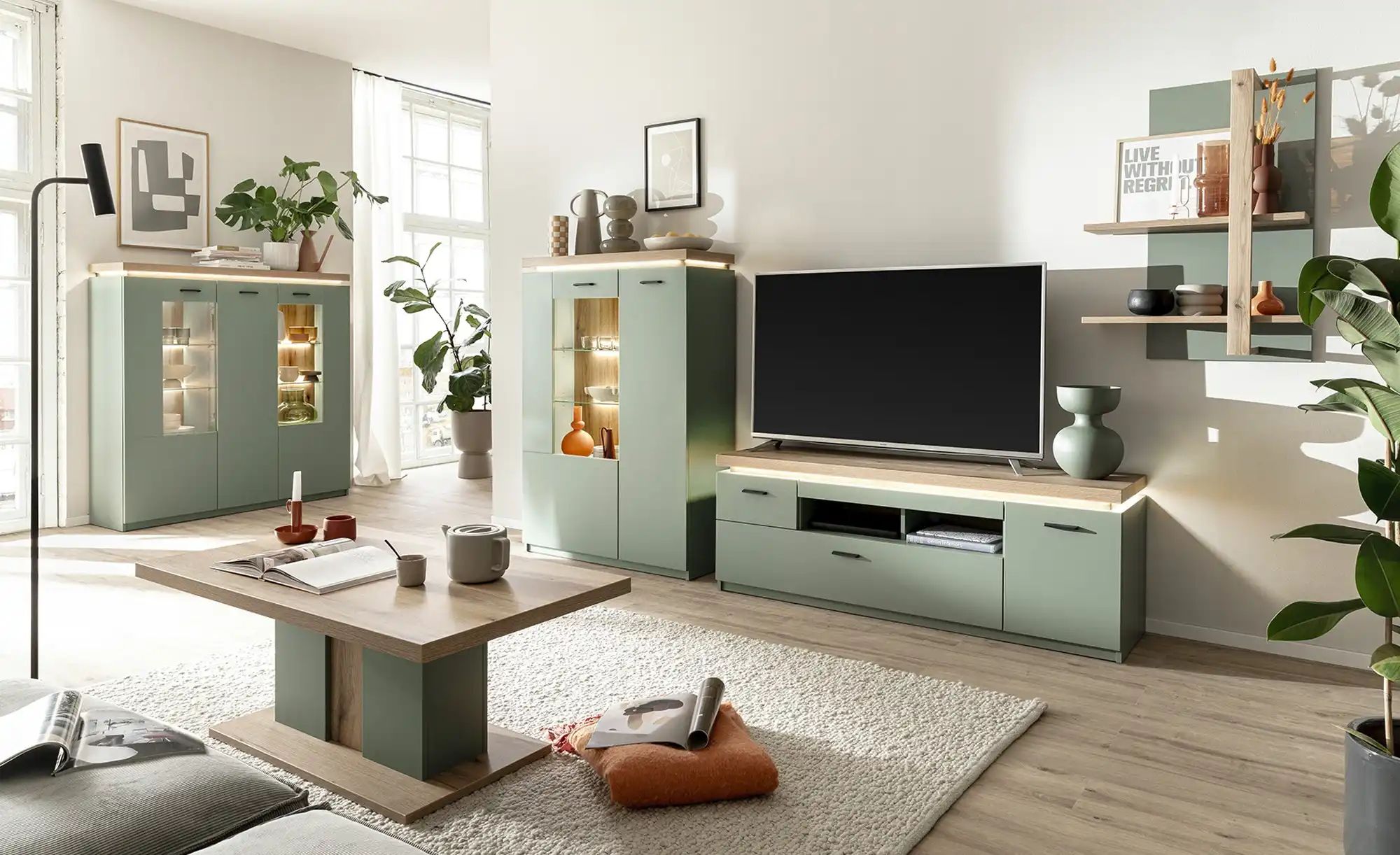 Thumbnail - uno Highboard Zimon ¦ grün ¦ Maße (cm): B: 98 H: 144 T: 38.0 Kommoden & Sideboards > Highboards - Höffner