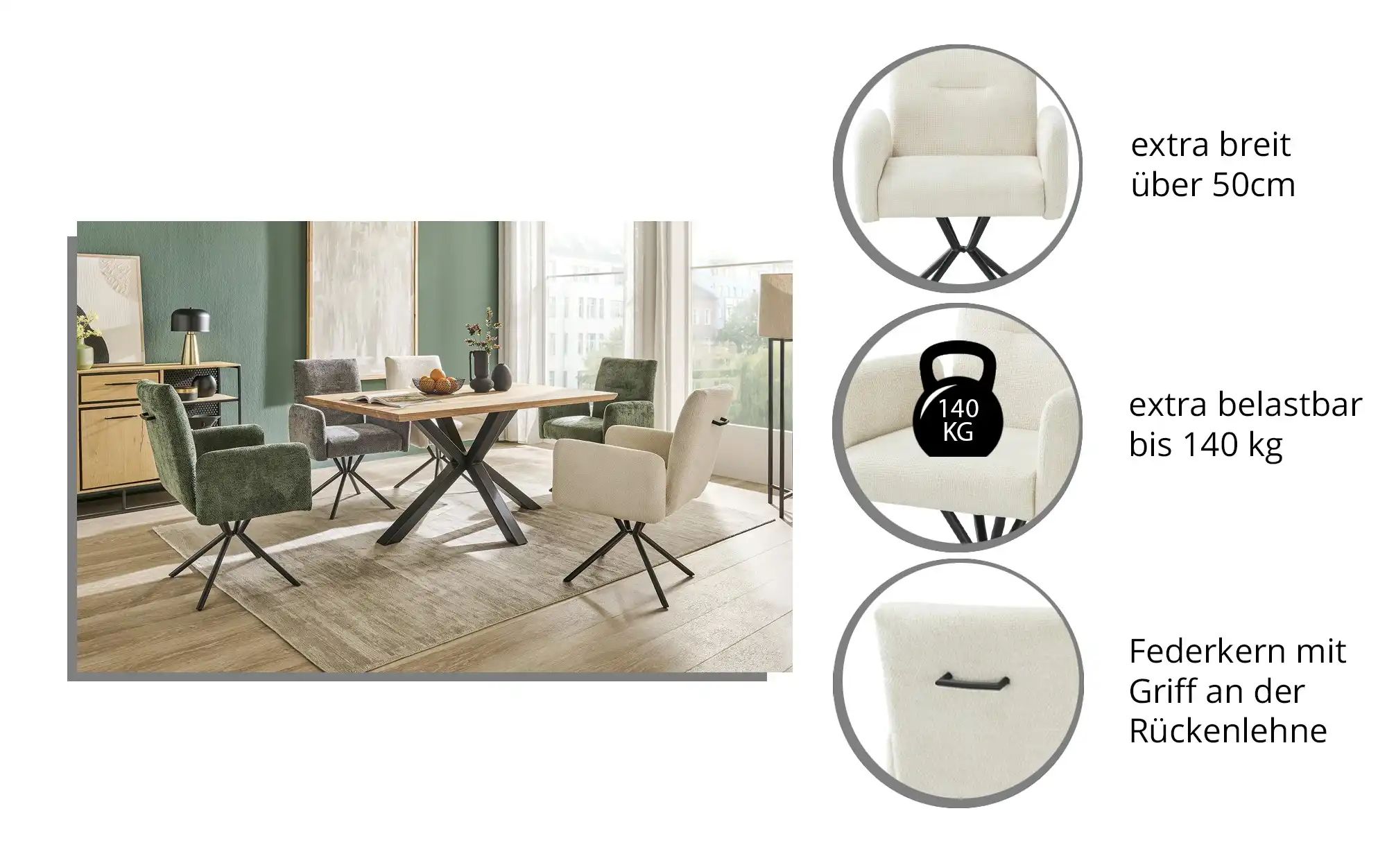 Thumbnail - Armlehnstuhl extra belastbar Talos ¦ creme ¦ Maße (cm): B: 67 H: 91 T: 66.0 Stühle > Esszimmerstühle > Esszimmerstühle m...