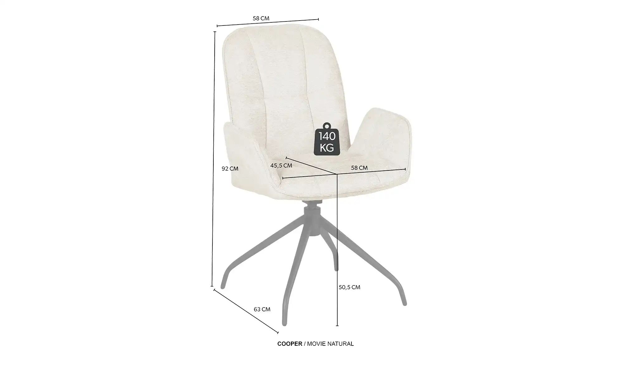 Thumbnail - uno Armlehnstuhl drehbar Cooper ¦ beige ¦ Maße (cm): B: 58 H: 92 T: 63.0 Stühle > Esszimmerstühle > Esszimmerstühle mit ...