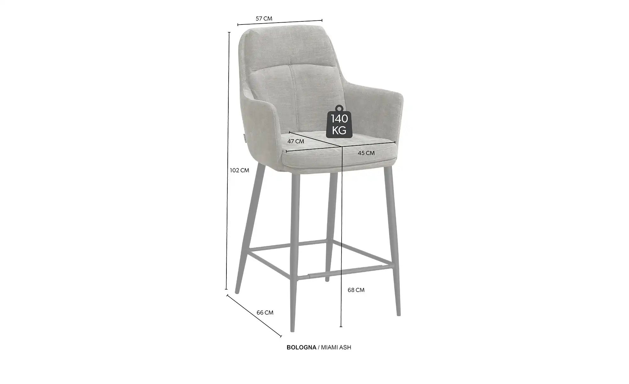 uno Barstuhl  Bologna ¦ grau ¦ Maße (cm): B: 57 H: 102 T: 66.0 Polstermöbel günstig online kaufen