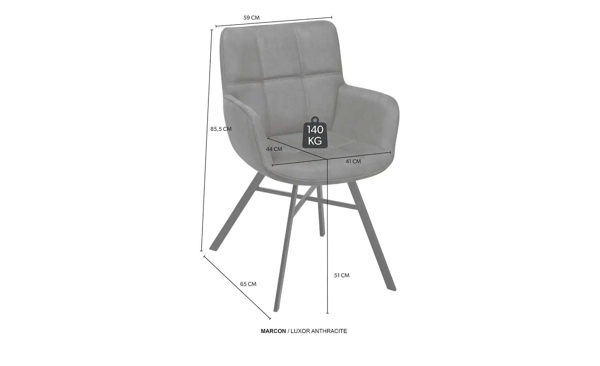 Thumbnail - uno Armlehnstuhl  Marcon ¦ grau ¦ Maße (cm): B: 59 H: 85,5 T: 65.0 Stühle > Esszimmerstühle > Esszimmerstühle mit Armleh...