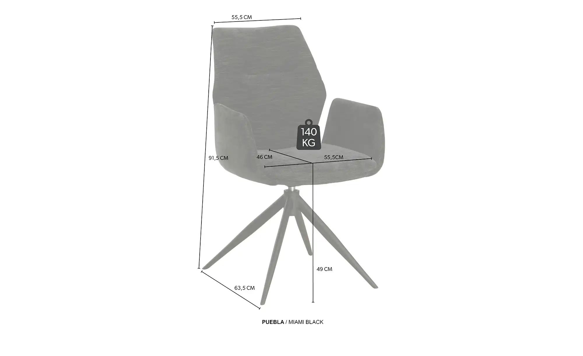 uno Armlehnstuhl  Puebla ¦ schwarz ¦ Maße (cm): B: 55,5 H: 91,5 T: 63.5 Stü günstig online kaufen