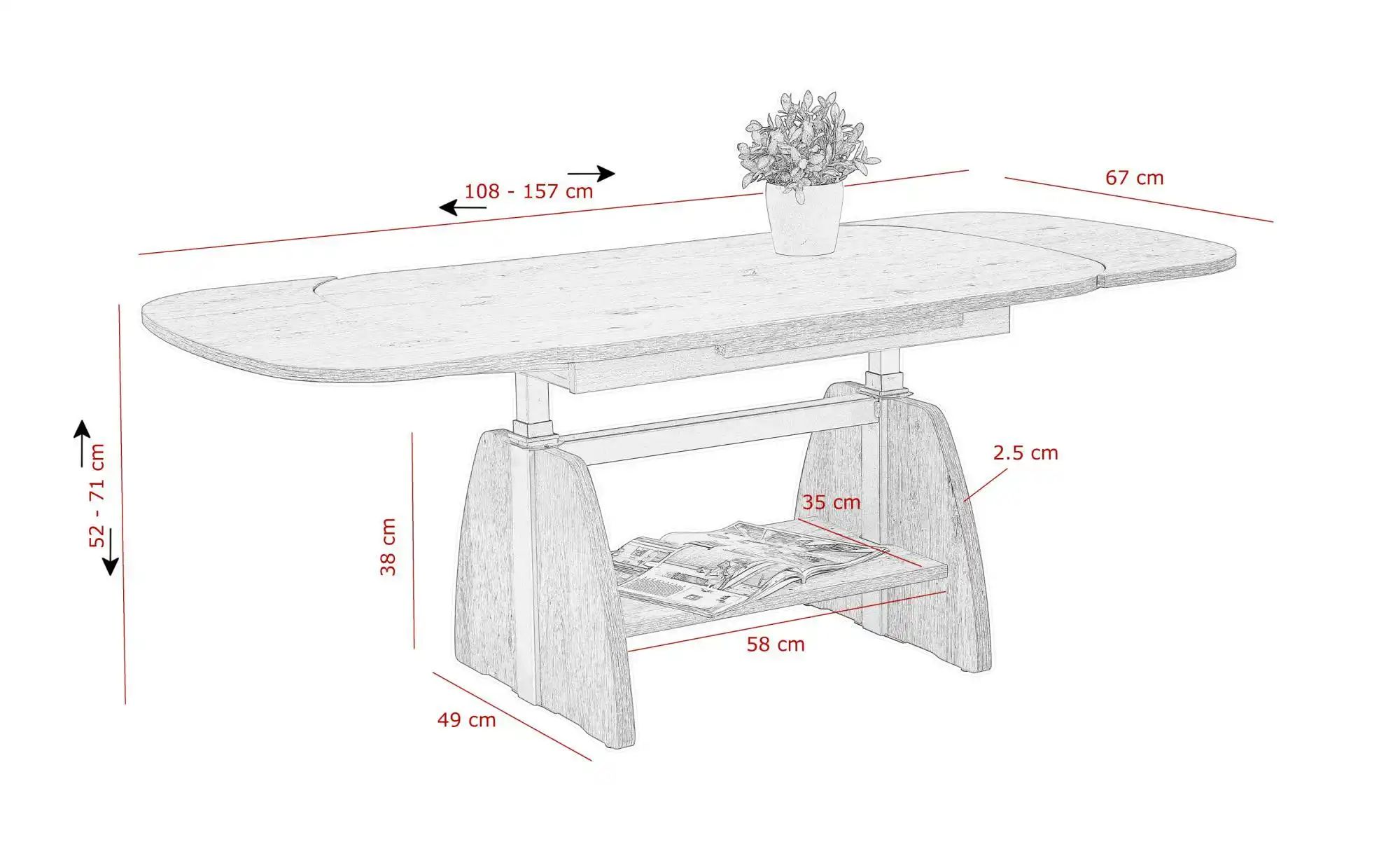 Funktionscouchtisch  Pantelleria ¦ holzfarben ¦ Maße (cm): B: 67 H: 69 T: 6 günstig online kaufen
