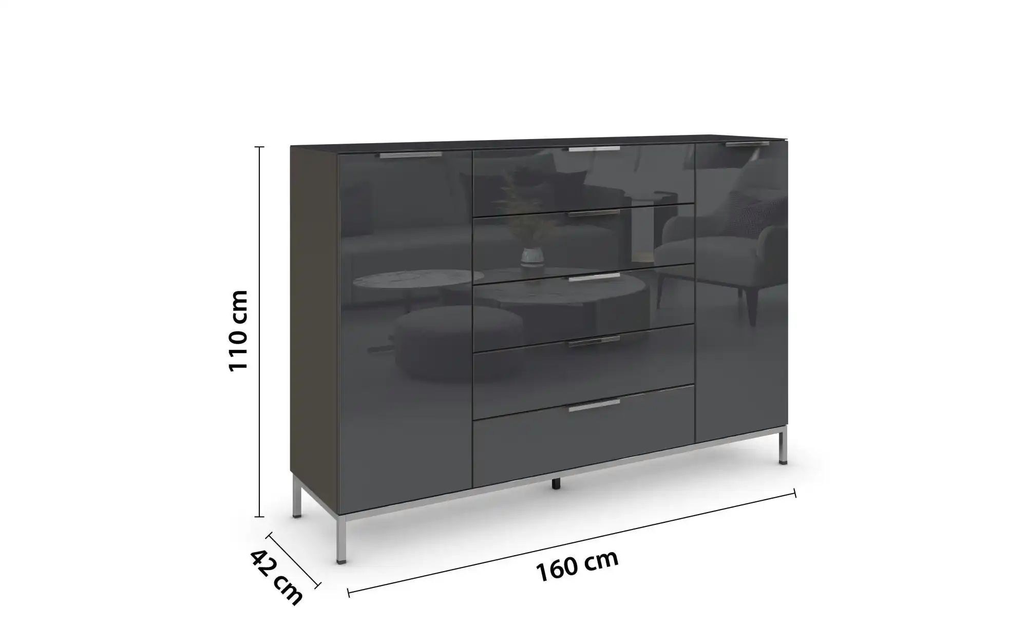 Highboard ¦ schwarz ¦ Maße (cm): B: 160 H: 110 Kommoden & Sideboards > High günstig online kaufen