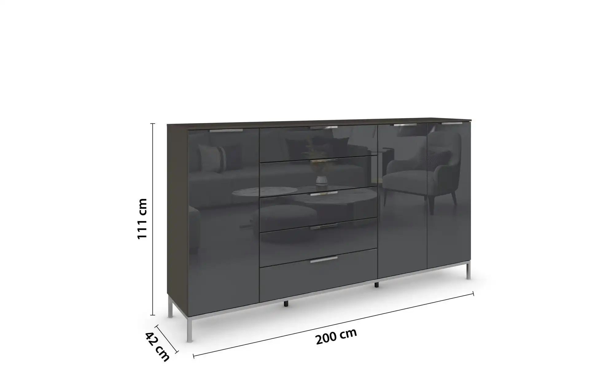 Highboard  Frome ¦ schwarz ¦ Maße (cm): B: 199 H: 111 Kommoden & Sideboards günstig online kaufen