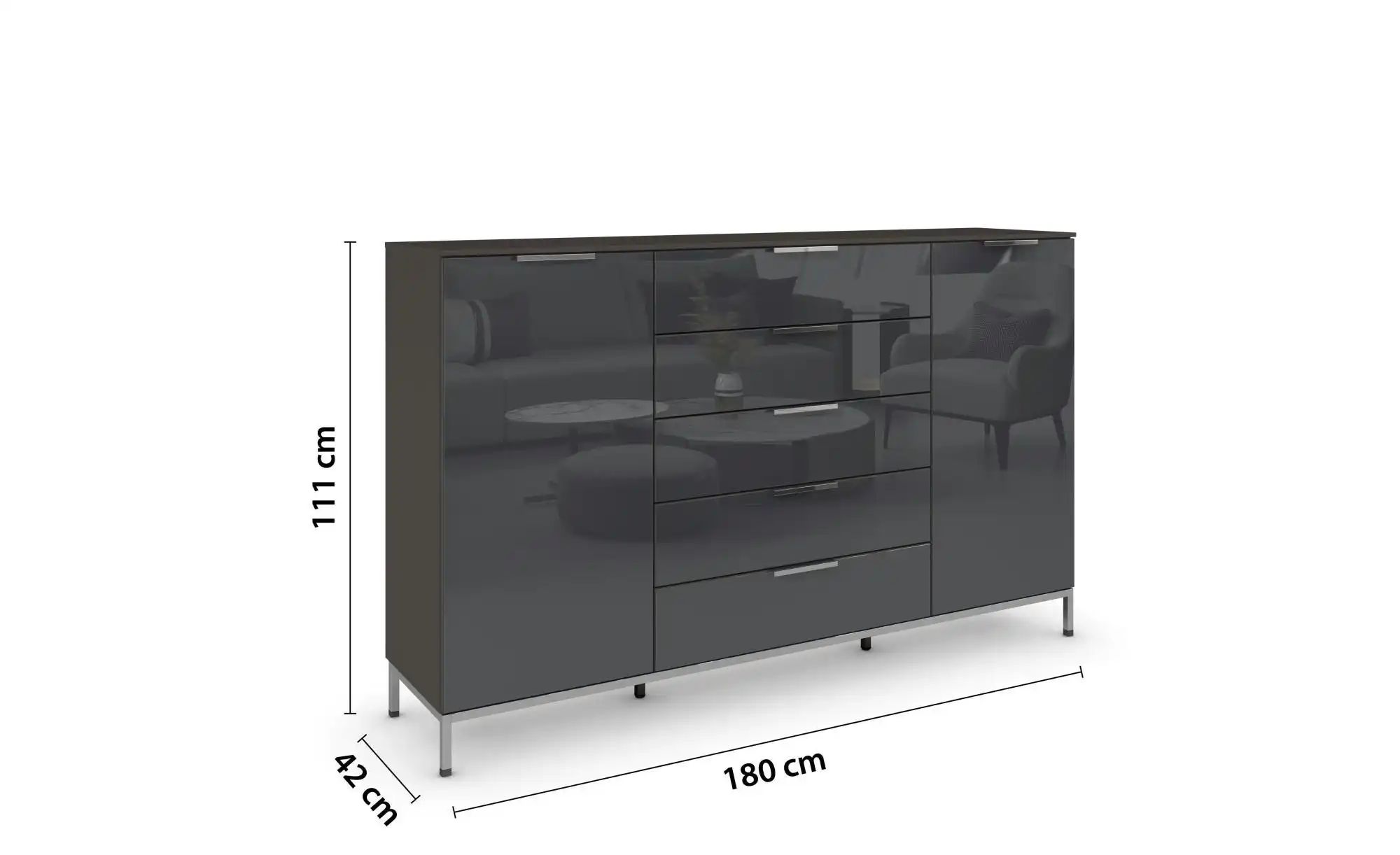 Highboard ¦ schwarz ¦ Maße (cm): B: 180 H: 111 Kommoden & Sideboards > High günstig online kaufen