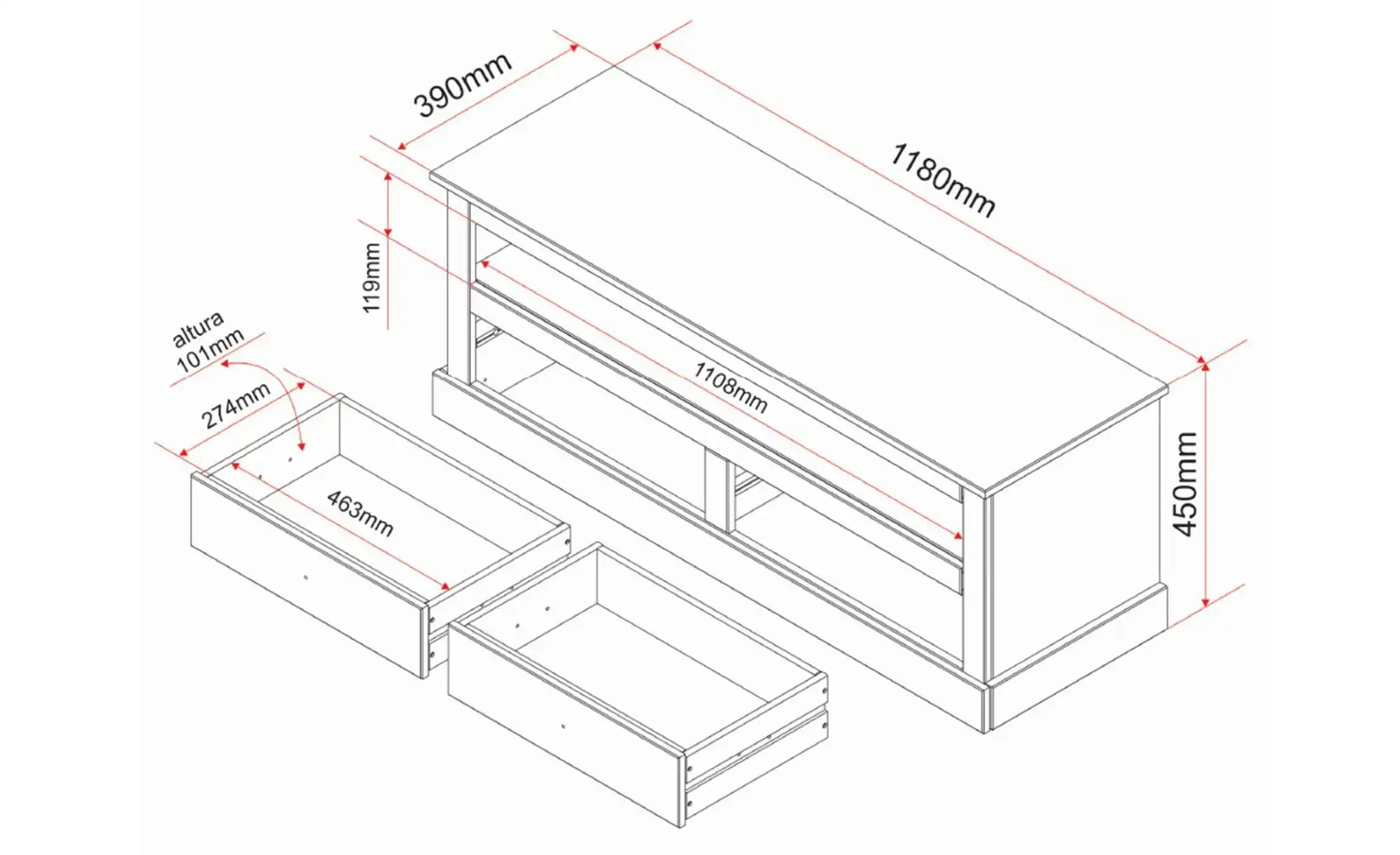 Lowboard ¦ weiß ¦ Maße (cm): B: 118 H: 45 TV- & Media Möbel > TV-Möbel - Hö günstig online kaufen