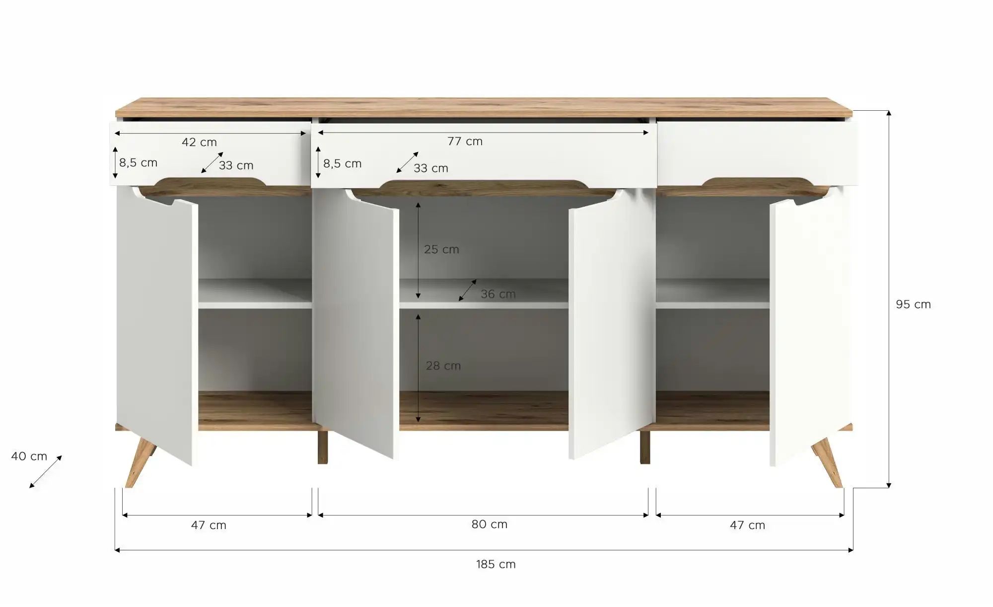 Sideboard  Torso ¦ weiß ¦ Maße (cm): B: 185 H: 95 Kommoden & Sideboards > S günstig online kaufen