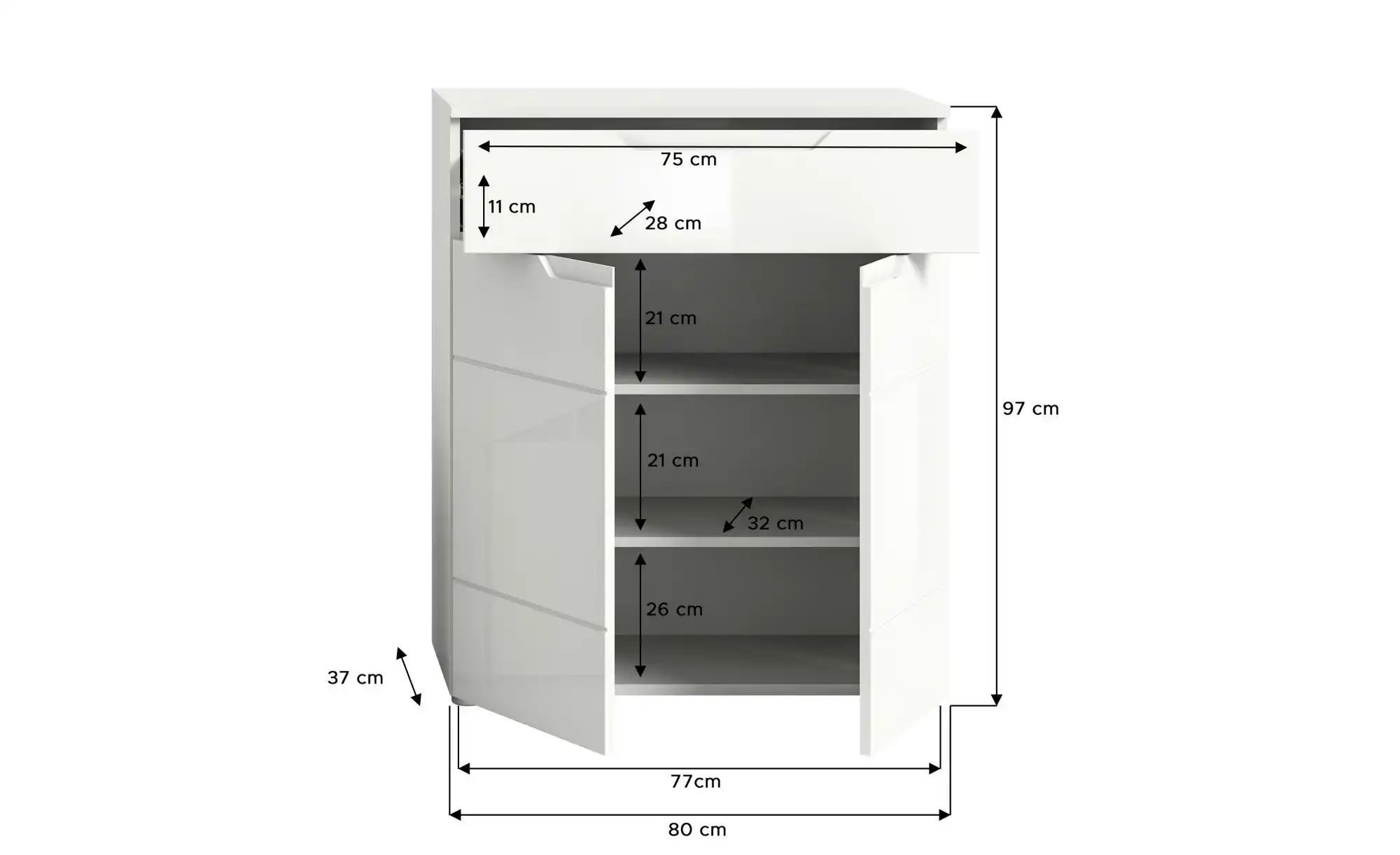 Sideboard  Solero ¦ weiß ¦ Maße (cm): B: 80 H: 97 T: 37.0 Kommoden & Sidebo günstig online kaufen