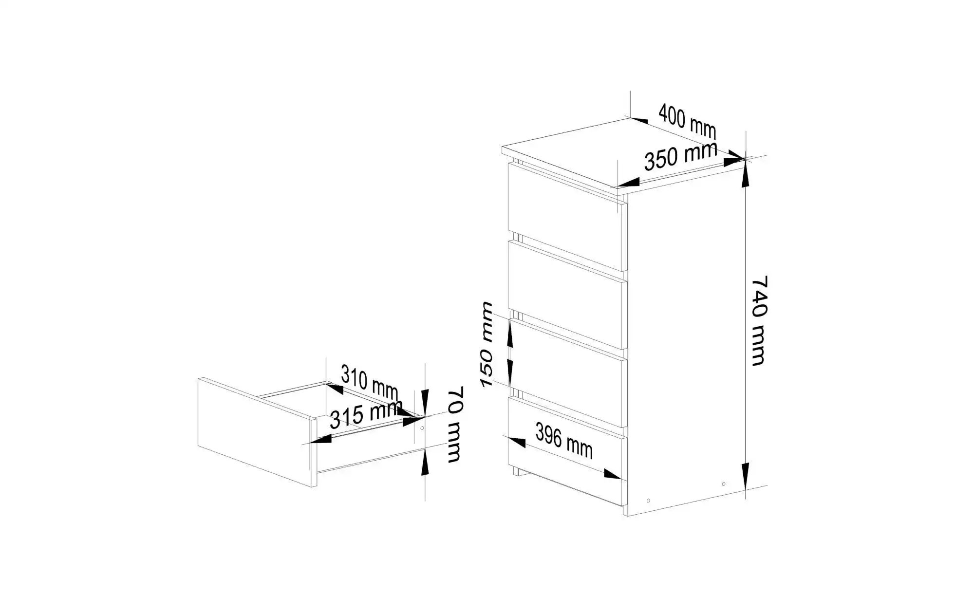 Kommode mit 4 Schubladen Carlo ¦ weiß ¦ Maße (cm): B: 40 H: 74 Kommoden & S günstig online kaufen