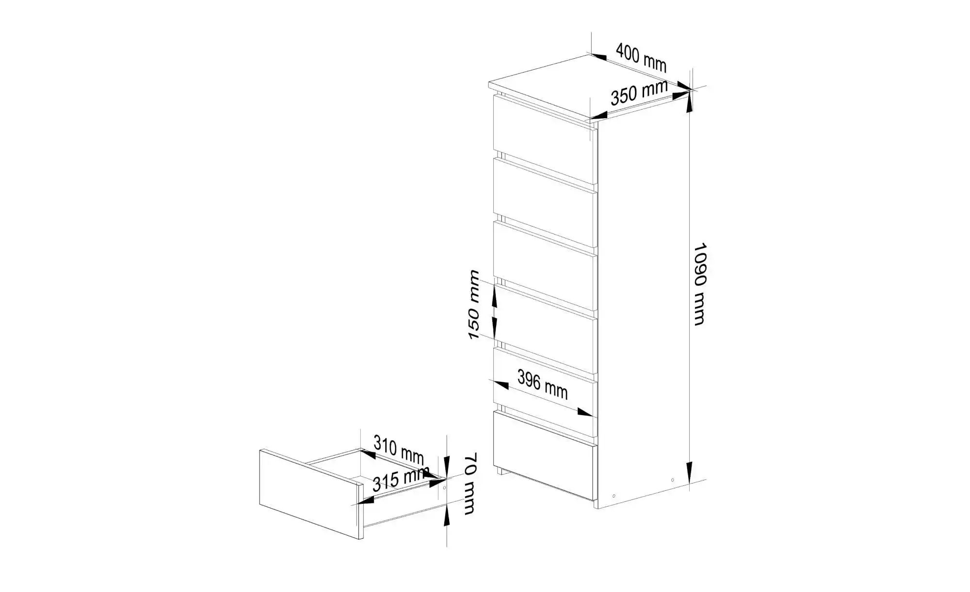 Kommode mit 6 Schubladen Carlo ¦ mehrfarbig ¦ Maße (cm): B: 40 H: 109 Kommo günstig online kaufen
