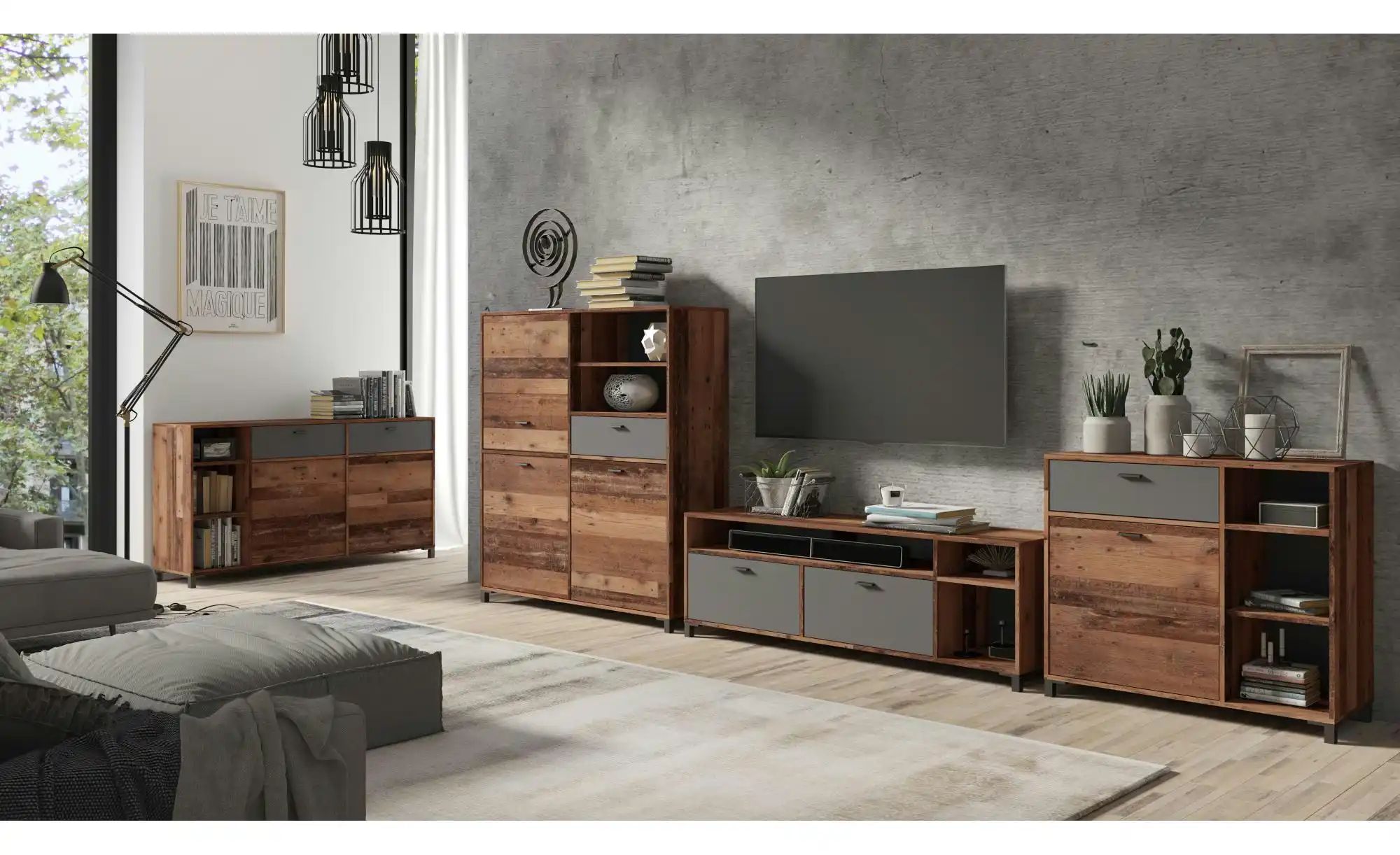 by Living Highboard  Jackson ¦ braun ¦ Maße (cm): B: 126 H: 143 Kommoden & günstig online kaufen