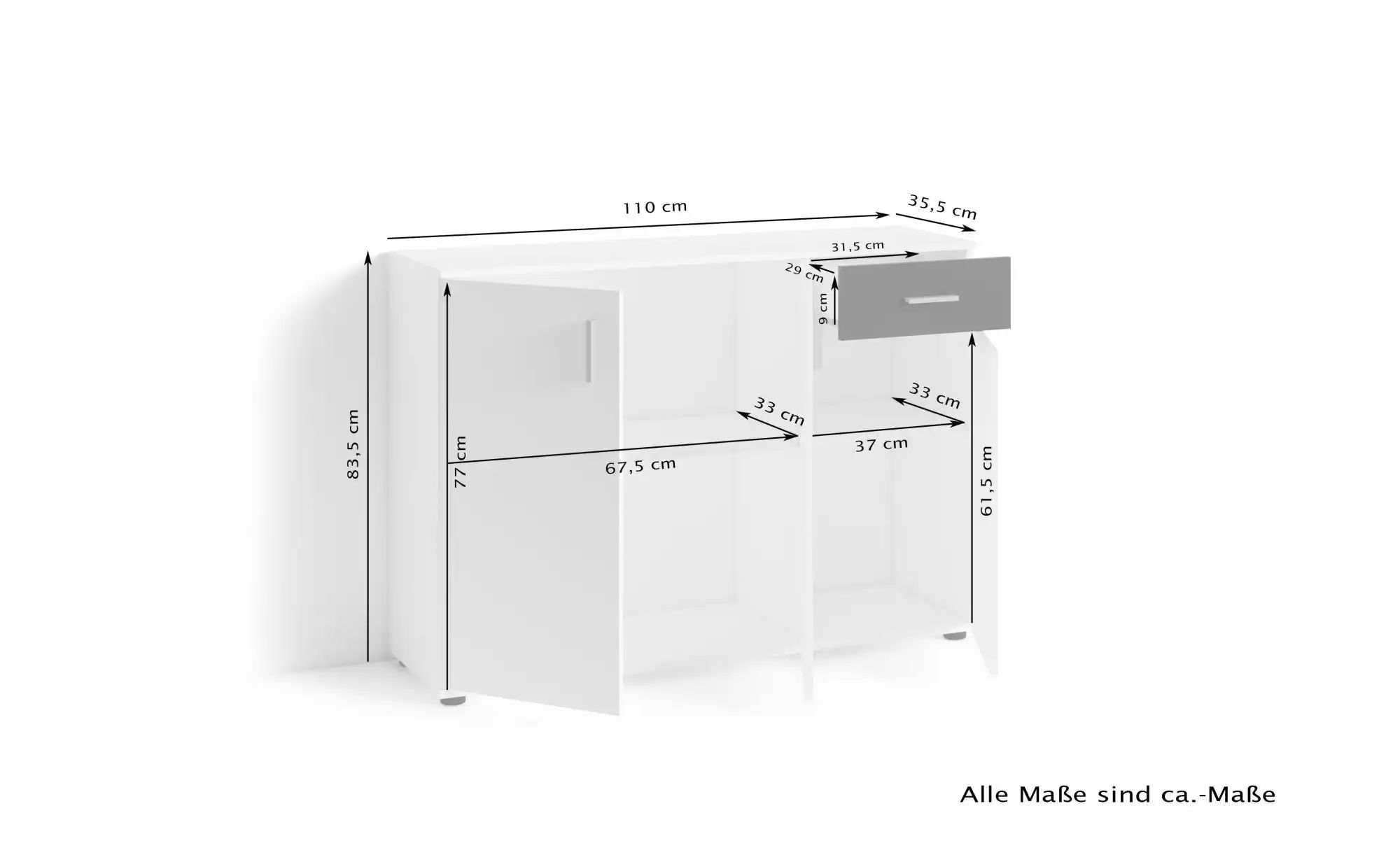 Sideboard  Jakob ¦ grau ¦ Maße (cm): B: 110 H: 83,5 Kommoden & Sideboards > günstig online kaufen