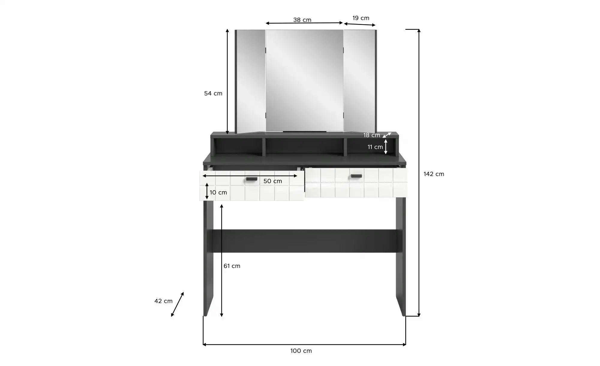 Thumbnail - Schminktisch mit Spiegel   ¦ grau ¦ Maße (cm): B: 100 H: 42 Tische > Schminktische - Höffner