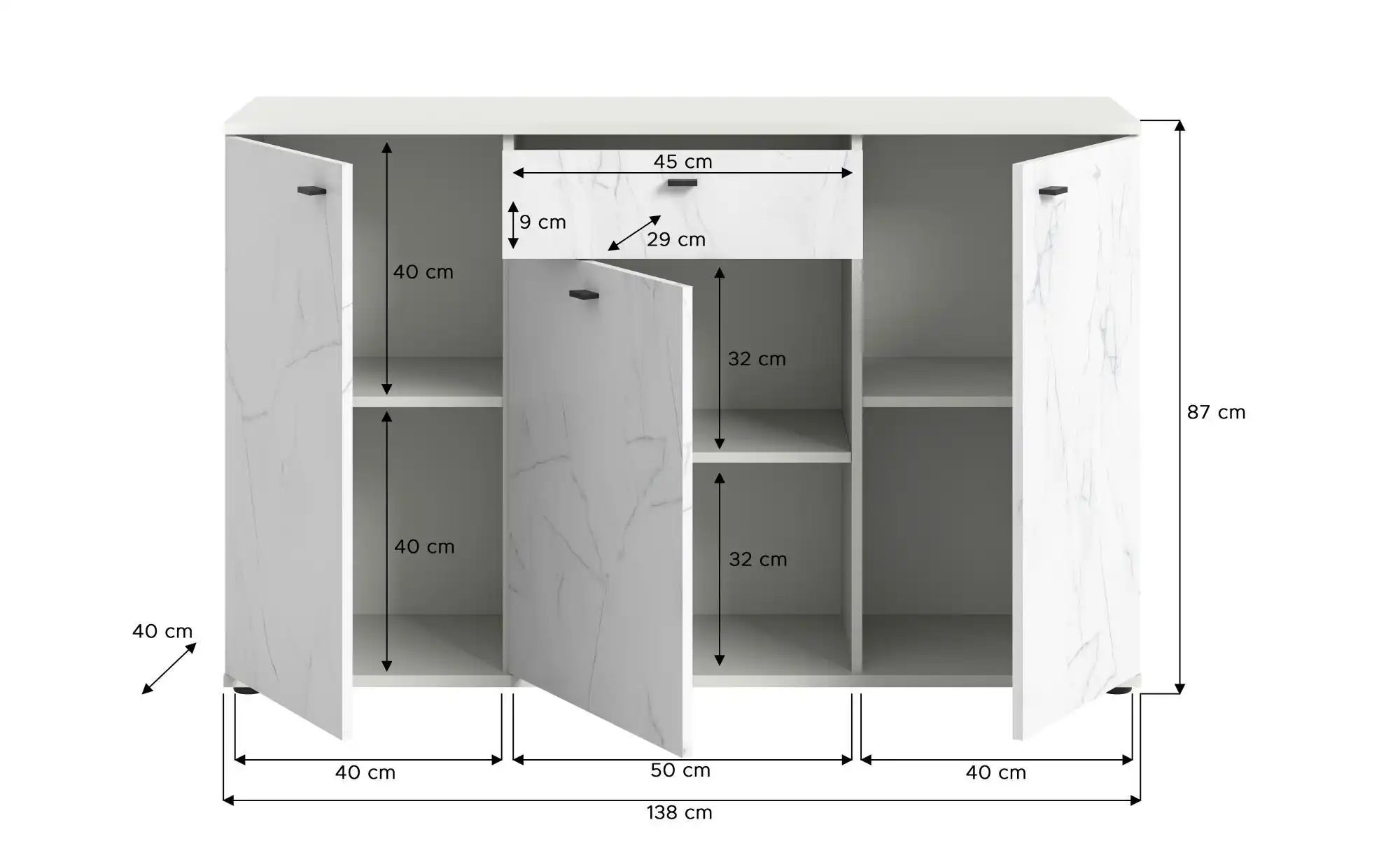 Thumbnail - Sideboard  Stone ¦ weiß ¦ Maße (cm): B: 138 H: 87 Kommoden & Sideboards > Sideboards - Höffner