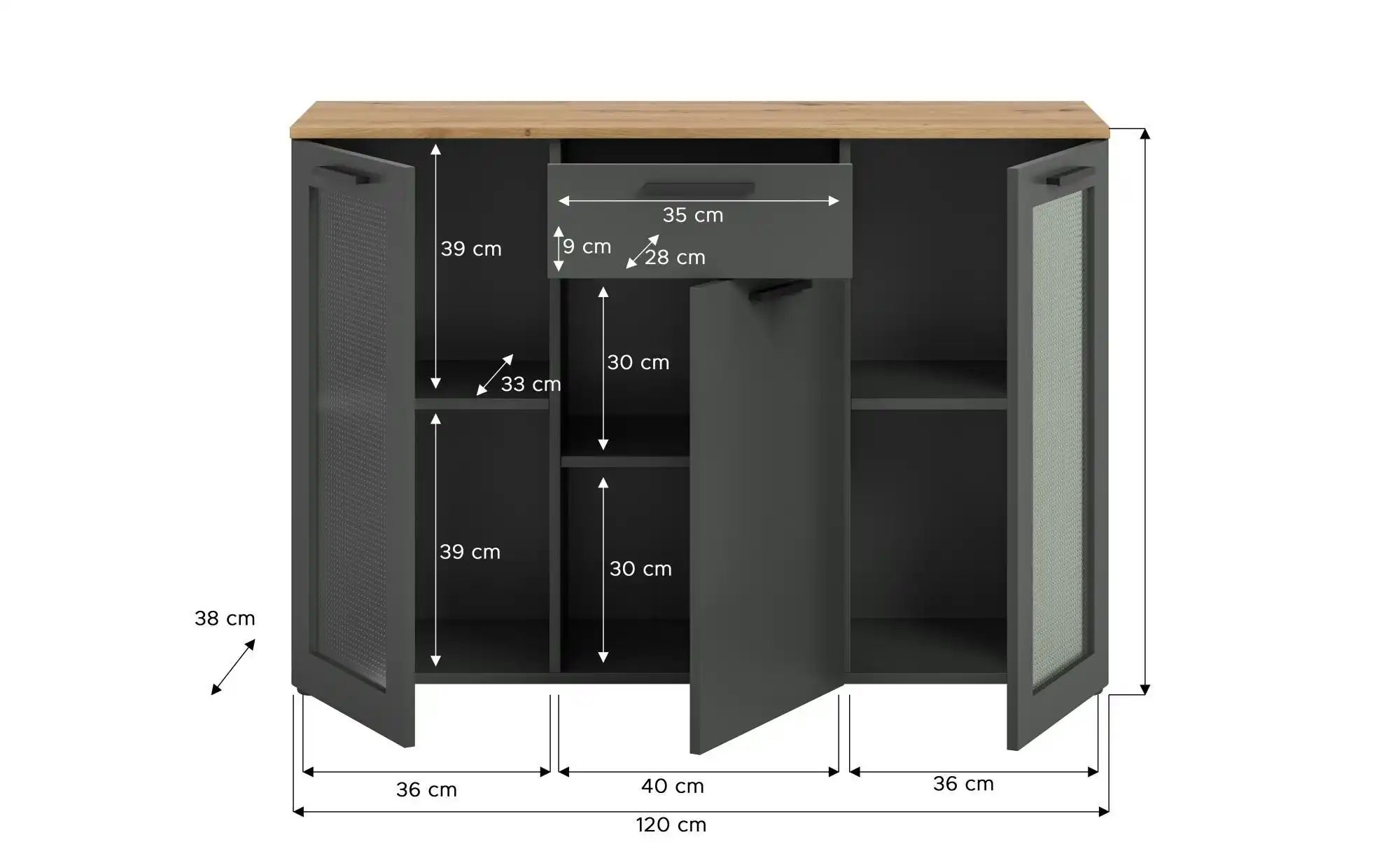 Sideboard  Niklas ¦ grau ¦ Maße (cm): B: 120 H: 84 Kommoden & Sideboards > günstig online kaufen