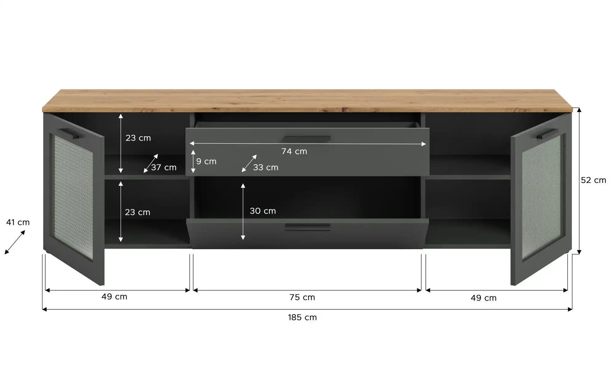 Thumbnail - Lowboard  Niklas ¦ grau ¦ Maße (cm): B: 185 H: 52 Kommoden & Sideboards > Lowboards - Höffner