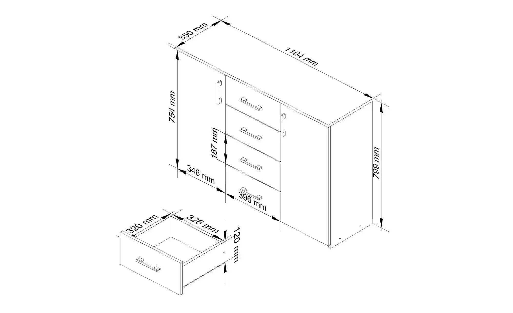 Thumbnail - Sideboard 110 cm breit Kiara ¦ weiß ¦ Maße (cm): B: 110 H: 80 Kommoden & Sideboards > Sideboards - Höffner