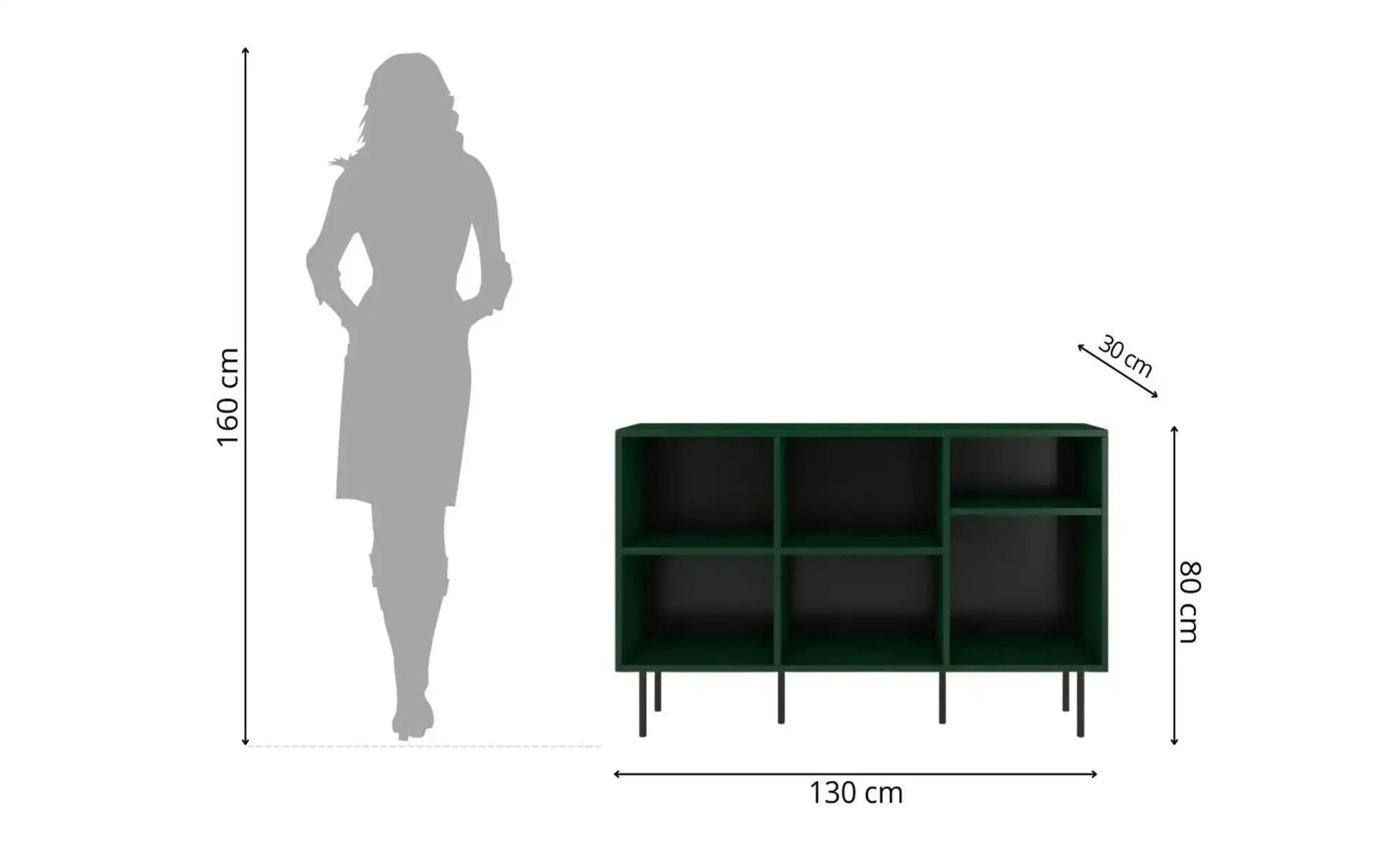 Standregal  Mirka ¦ grün ¦ Maße (cm): B: 130 H: 80 Regale > Bücherregale - günstig online kaufen