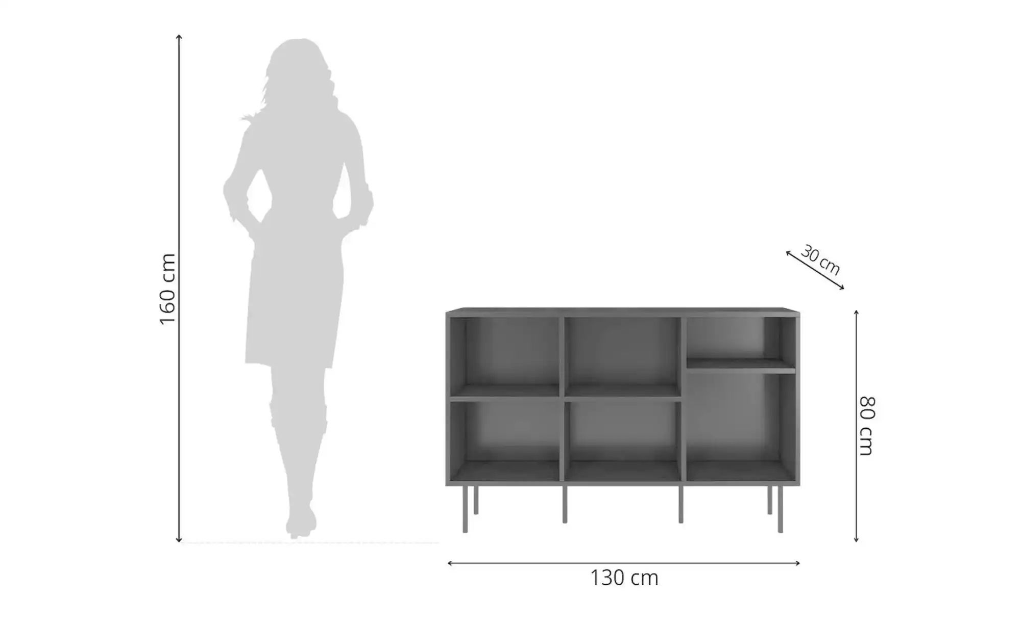 Standregal  Mirka ¦ schwarz ¦ Maße (cm): B: 130 H: 80 Regale > Bücherregale günstig online kaufen
