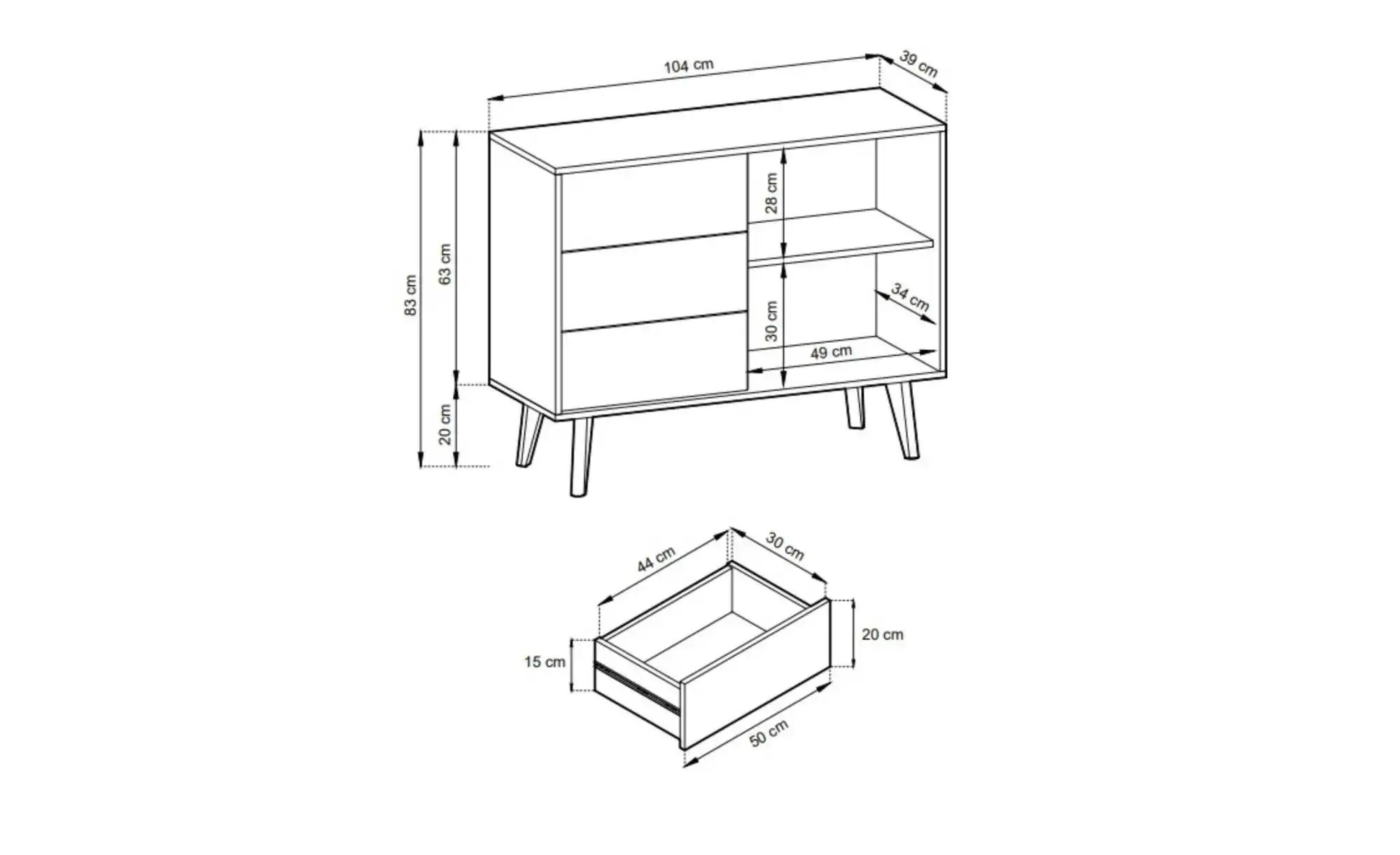 Sideboard  Willow ¦ schwarz ¦ Maße (cm): B: 104 H: 83 Kommoden & Sideboards günstig online kaufen