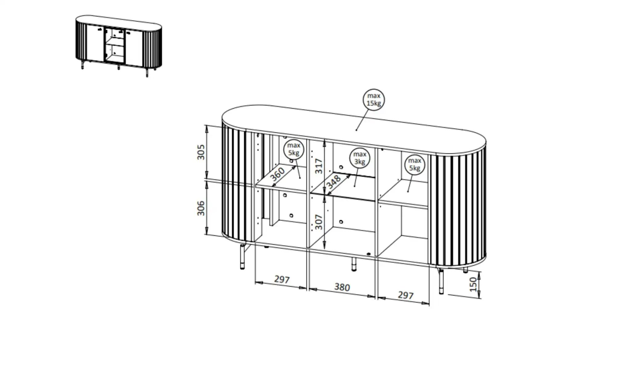 Sideboard  Zante ¦ schwarz ¦ Maße (cm): B: 150 H: 81 Kommoden & Sideboards günstig online kaufen