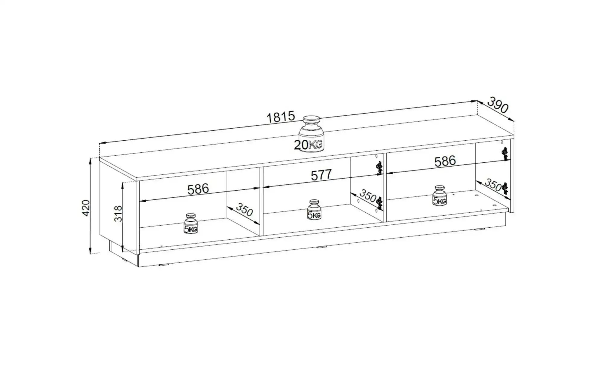 Lowboard  Roy ¦ schwarz ¦ Maße (cm): B: 181,5 H: 42 Kommoden & Sideboards > günstig online kaufen