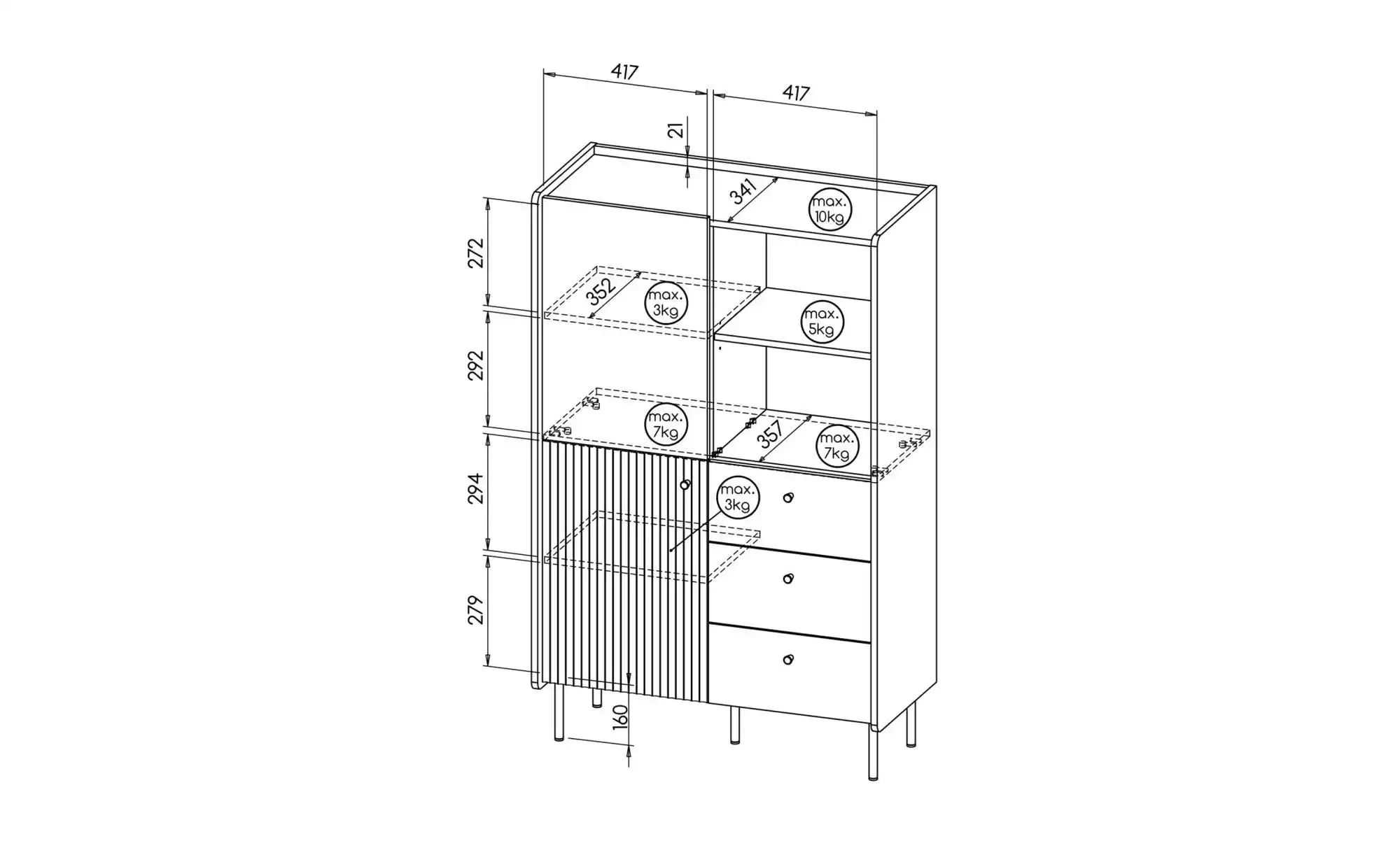 Highboard   ¦ braun ¦ Maße (cm): B: 88 H: 140 Kommoden & Sideboards > Highb günstig online kaufen