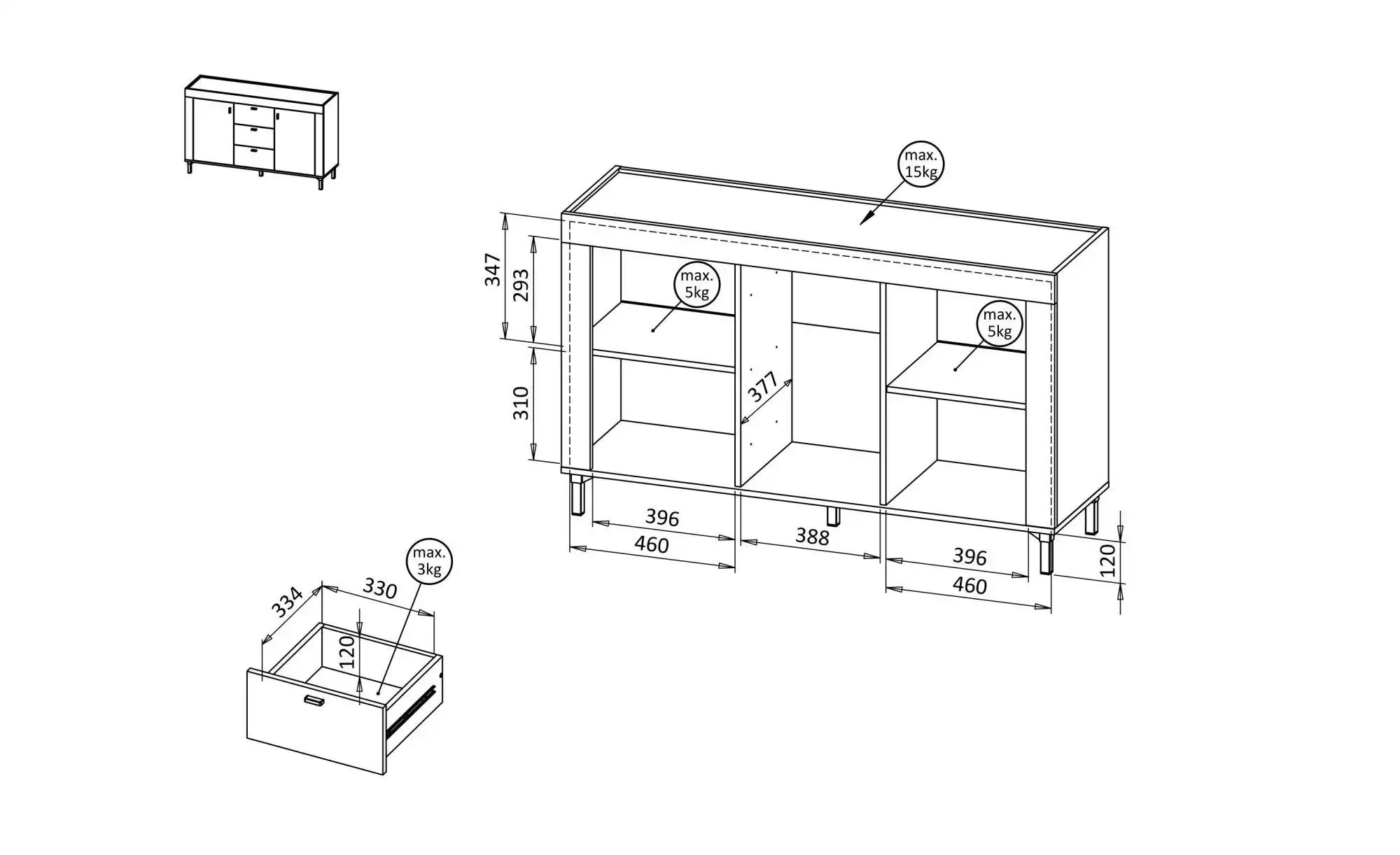 Sideboard  Mossa ¦ weiß ¦ Maße (cm): B: 137 H: 84 Kommoden & Sideboards > S günstig online kaufen