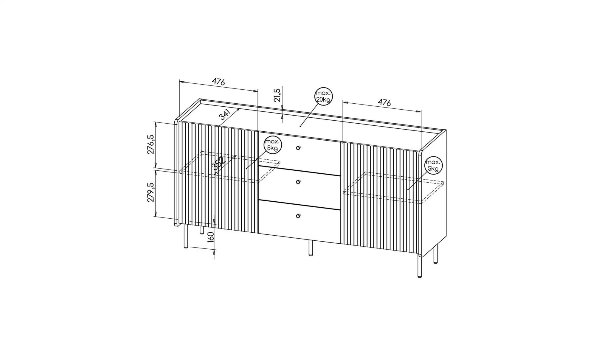 Thumbnail - Sideboard  Prestigo ¦ braun ¦ Maße (cm): B: 150 H: 78 Kommoden & Sideboards > Sideboards - Höffner